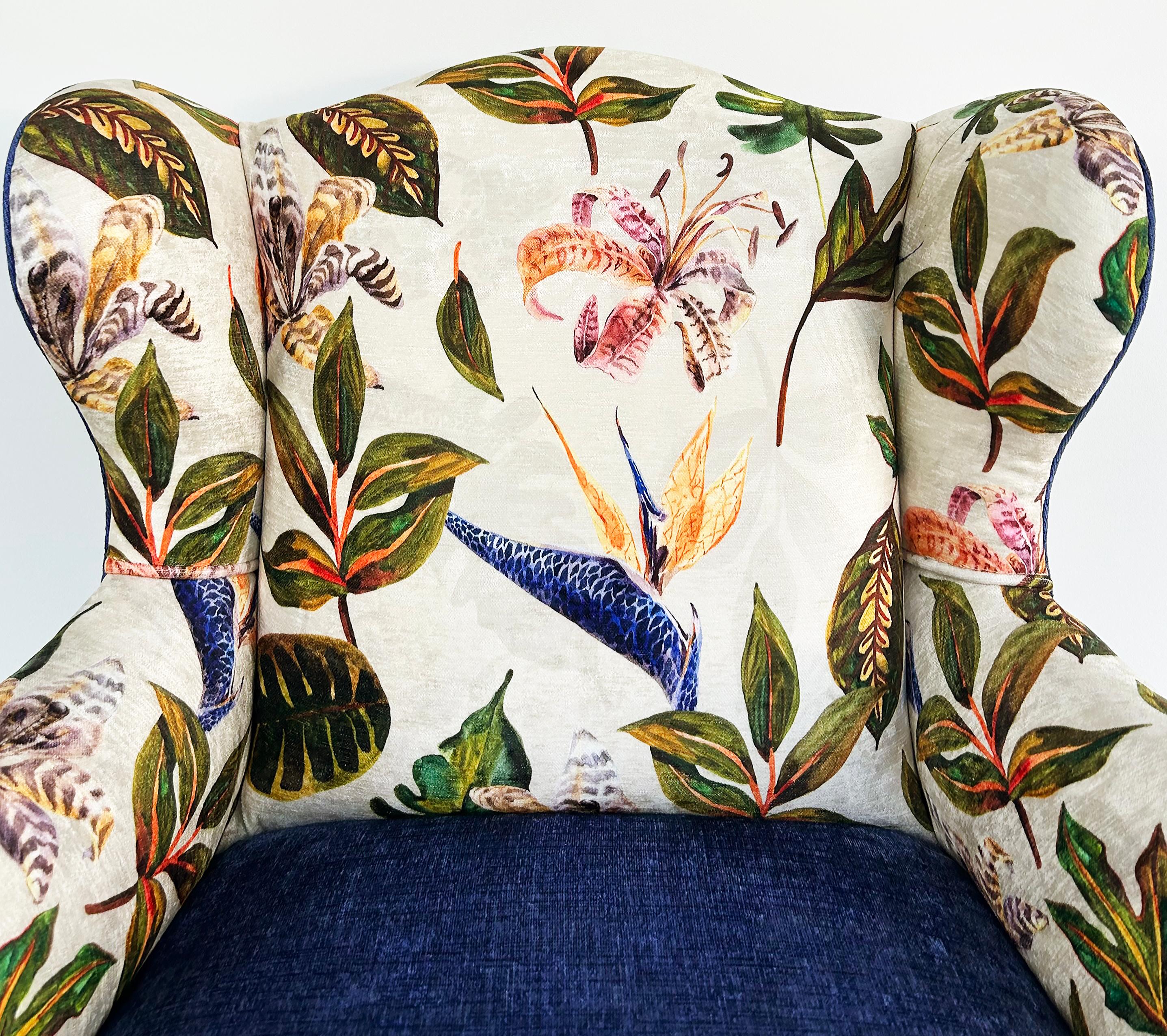 Giltwood Kürzlich gepolstert Ohrensessel mit Floral Print Stoff im Angebot 9
