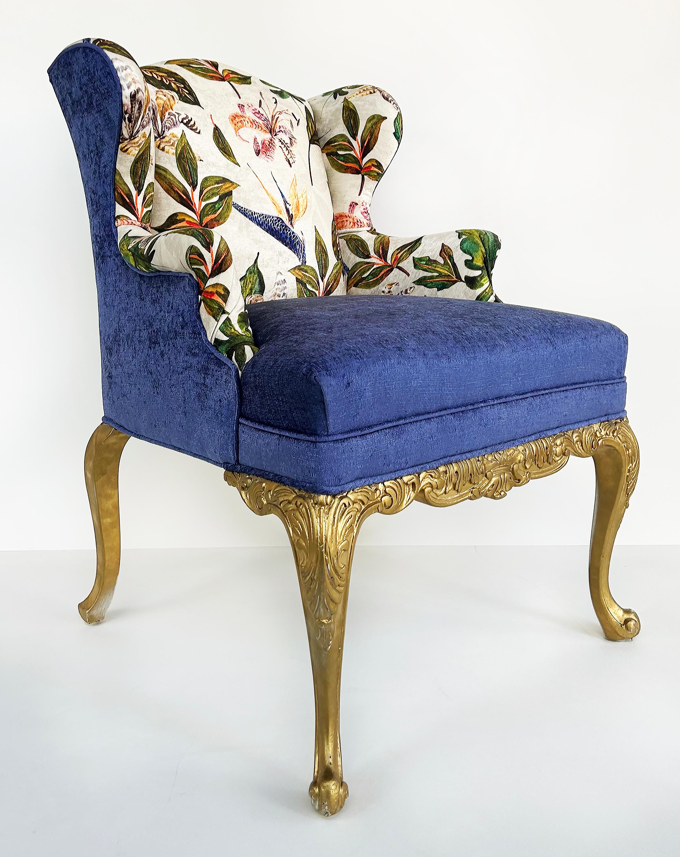Giltwood Kürzlich gepolstert Ohrensessel mit Floral Print Stoff im Angebot 5