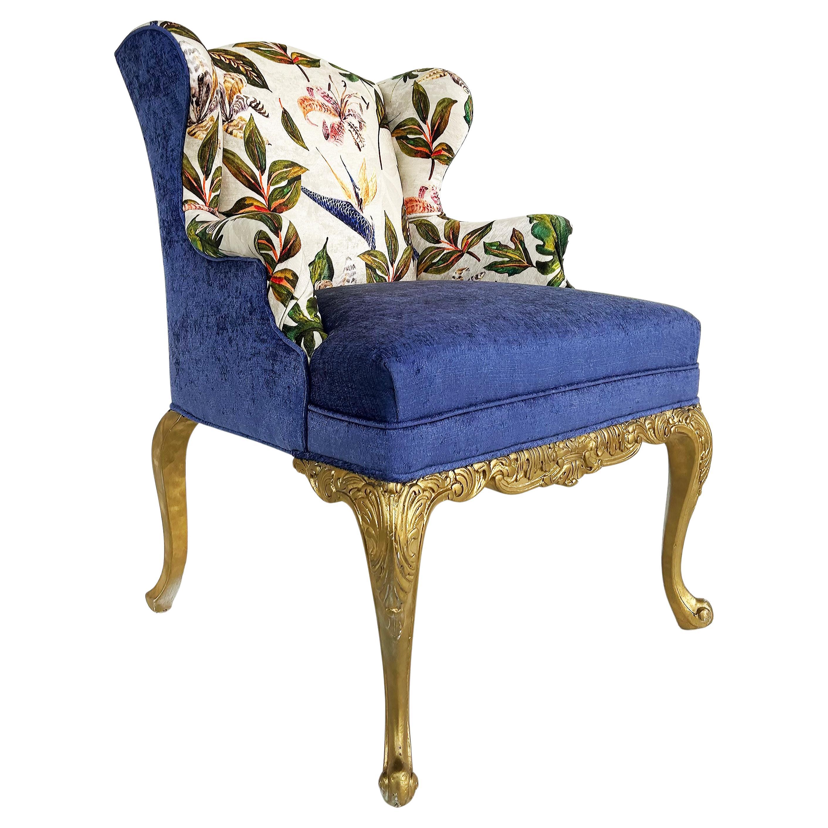 Giltwood Kürzlich gepolstert Ohrensessel mit Floral Print Stoff im Angebot
