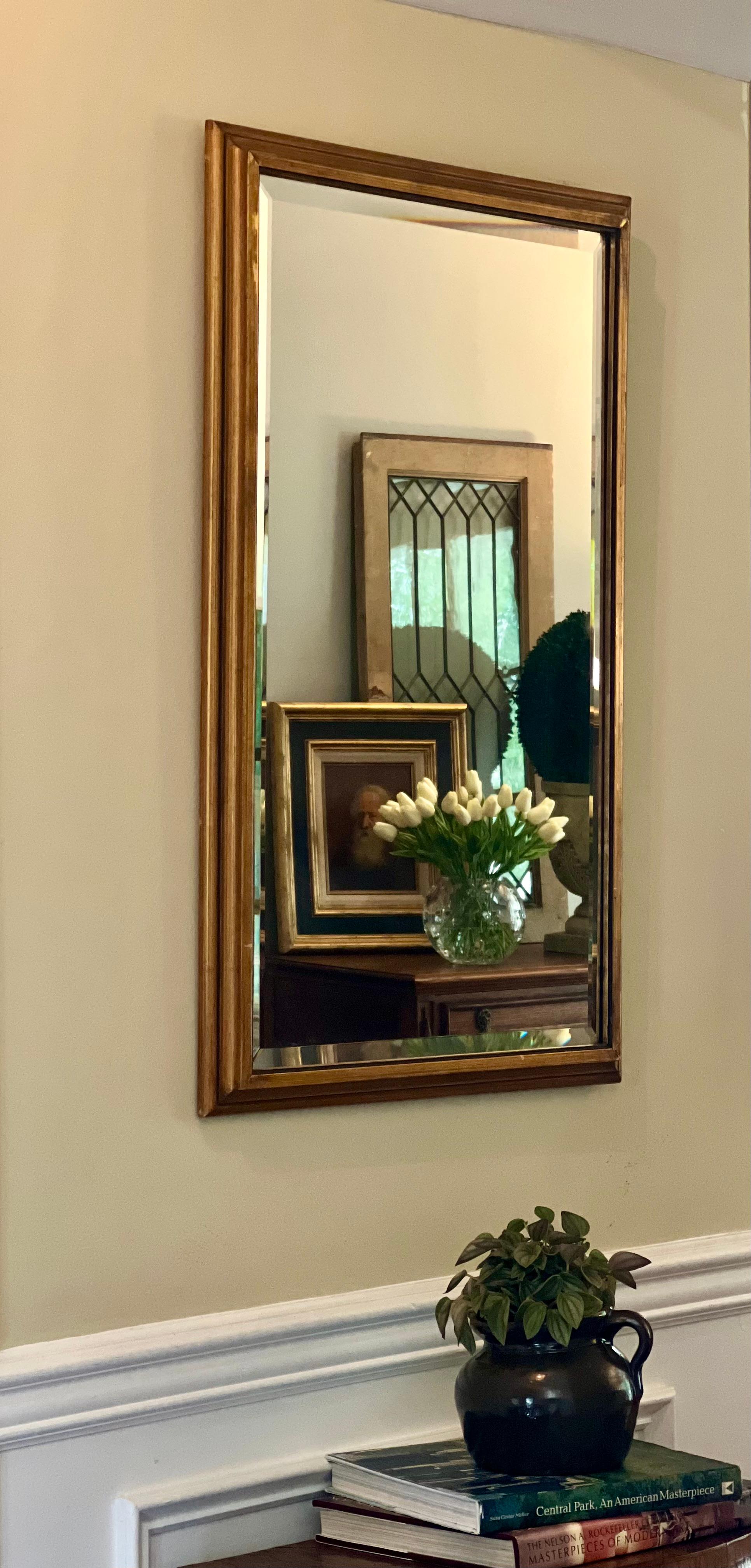 20th Century Giltwood Rectangular Beveled Mirror, 1940s