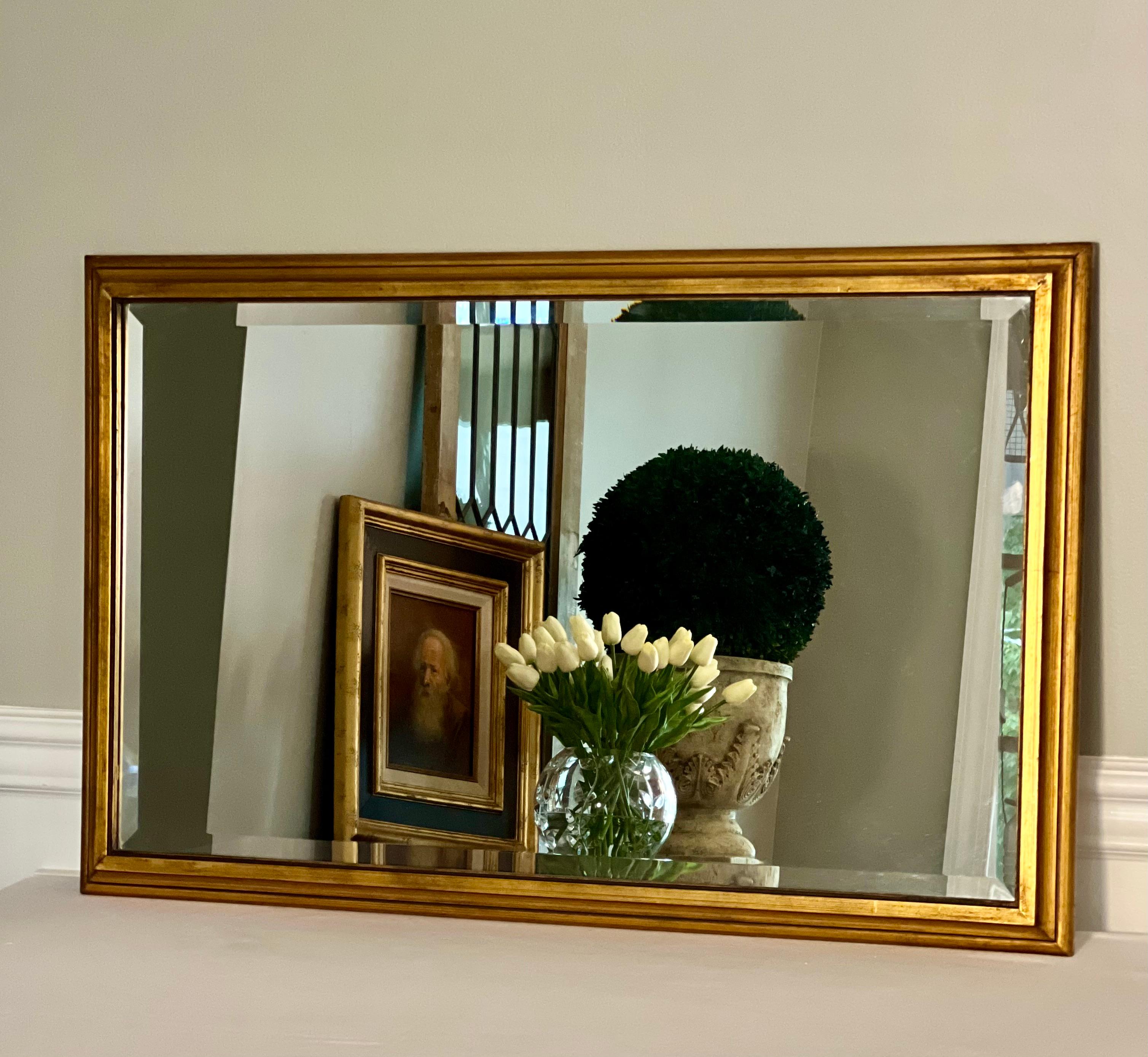 Hollywood Regency Giltwood Rectangular Beveled Mirror, 1940s