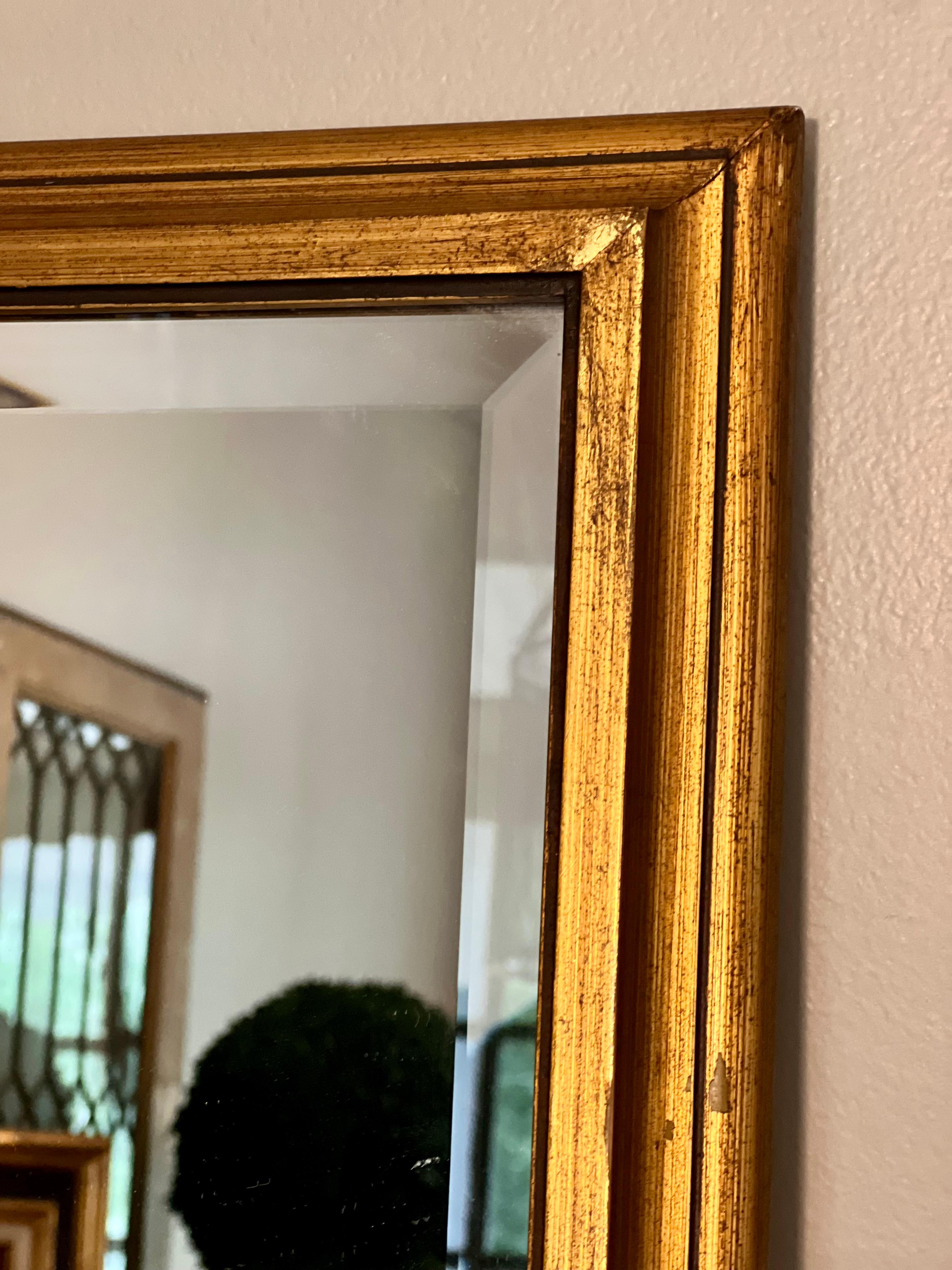 Giltwood Rectangular Beveled Mirror, 1940s In Good Condition In Doylestown, PA
