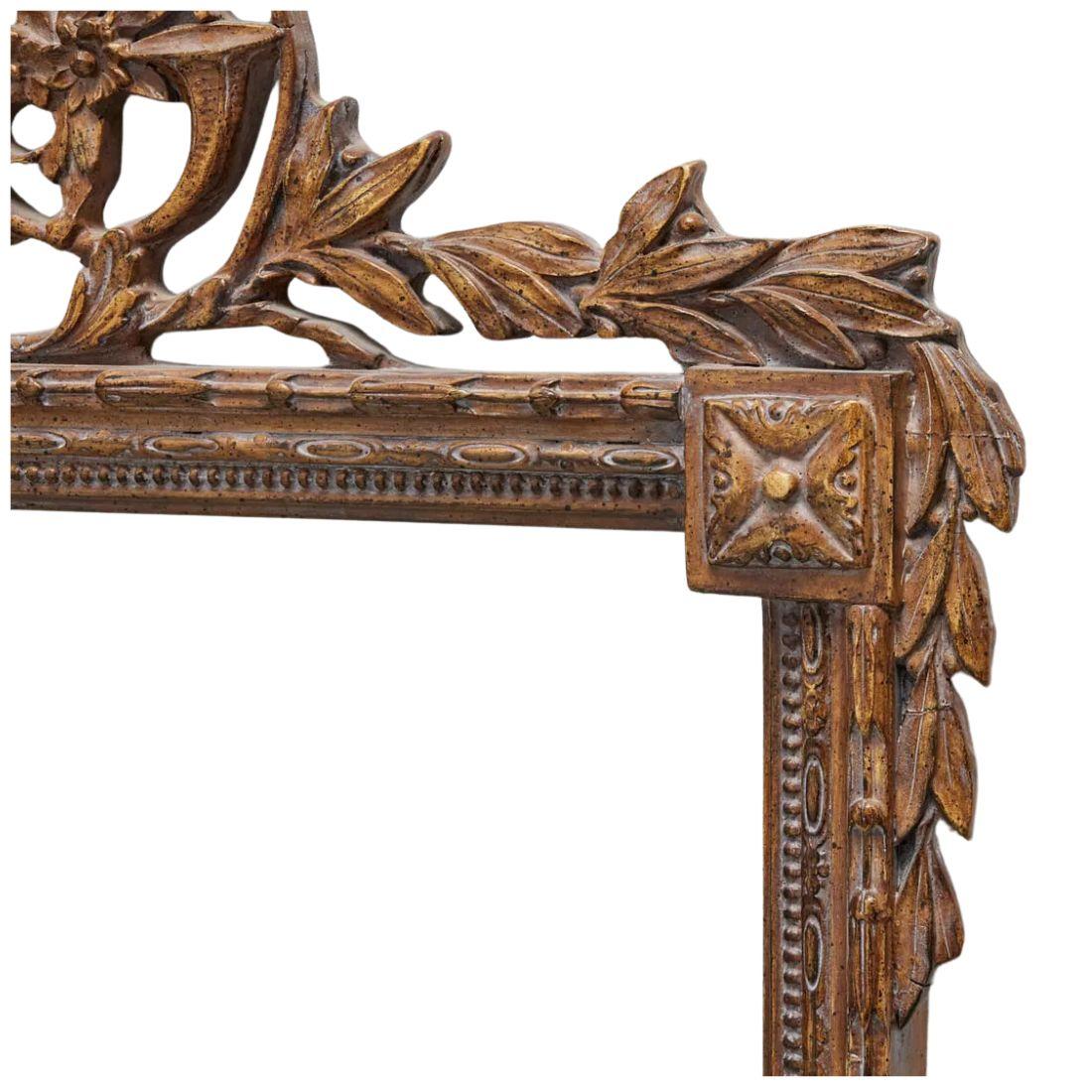 Neoclassical Giltwood Rectangular Mirror With Wheat and Foliate Crest For Sale