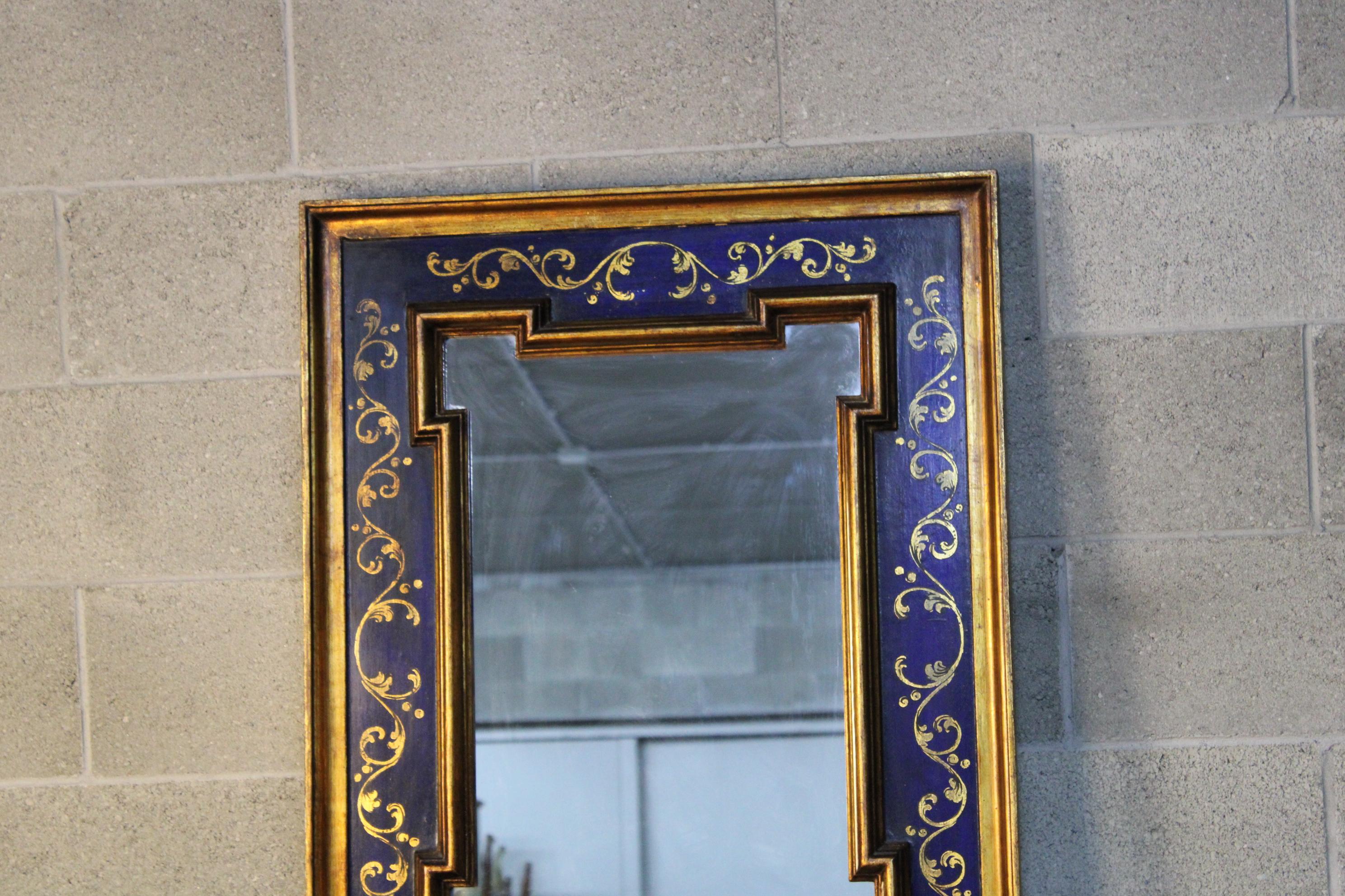 An Italian golden wall mirror 
painted with golden- oro zecchino in the 19th century
frame belongs to 19th century and the mirror is recently attached in the early 1900s
Beautiful piece 70 x 90 cm 
will be shipped inside a wood protected