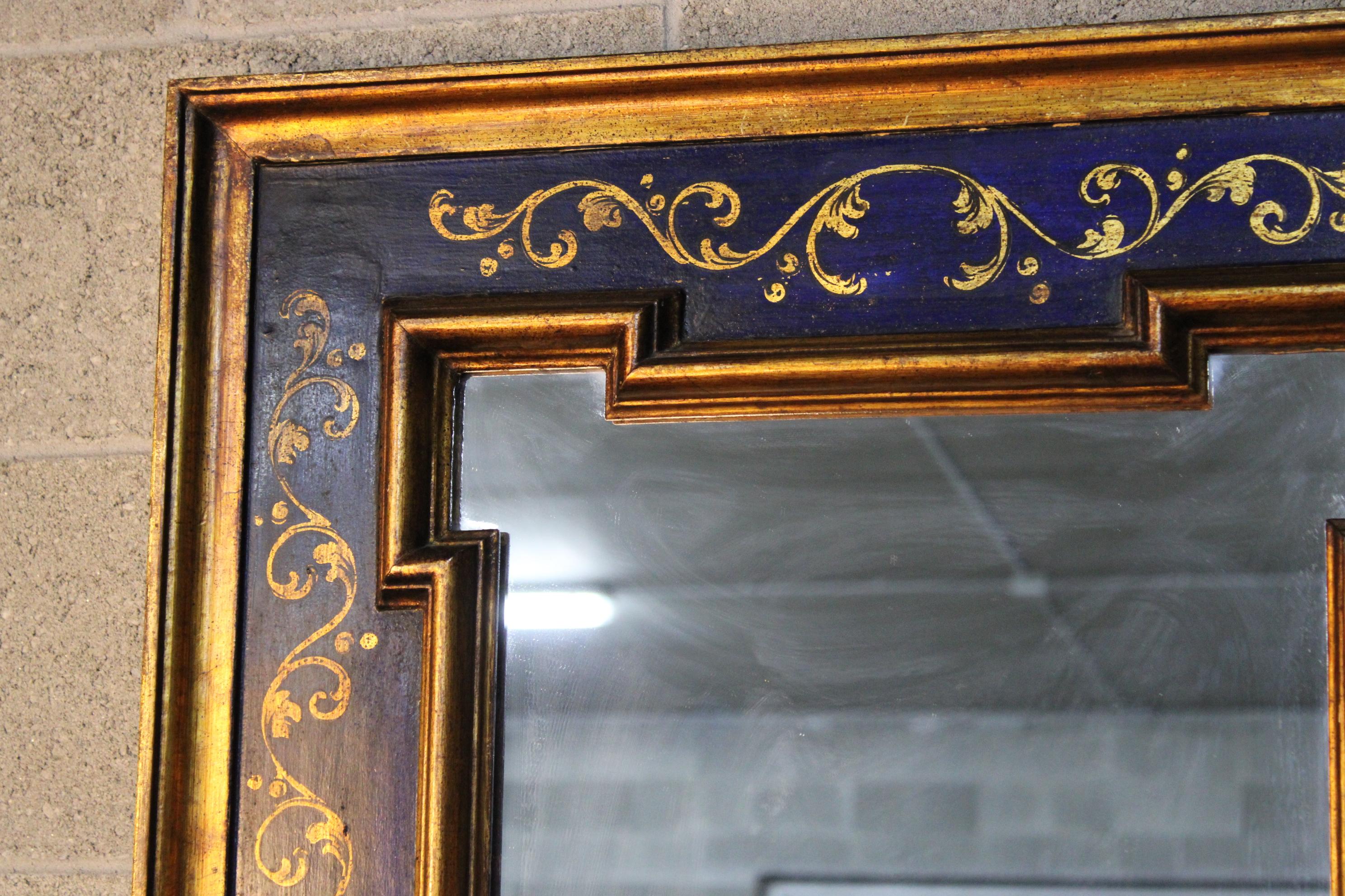 Hand-Painted 19th Century Gilt wood Rectangular Wall Mirror