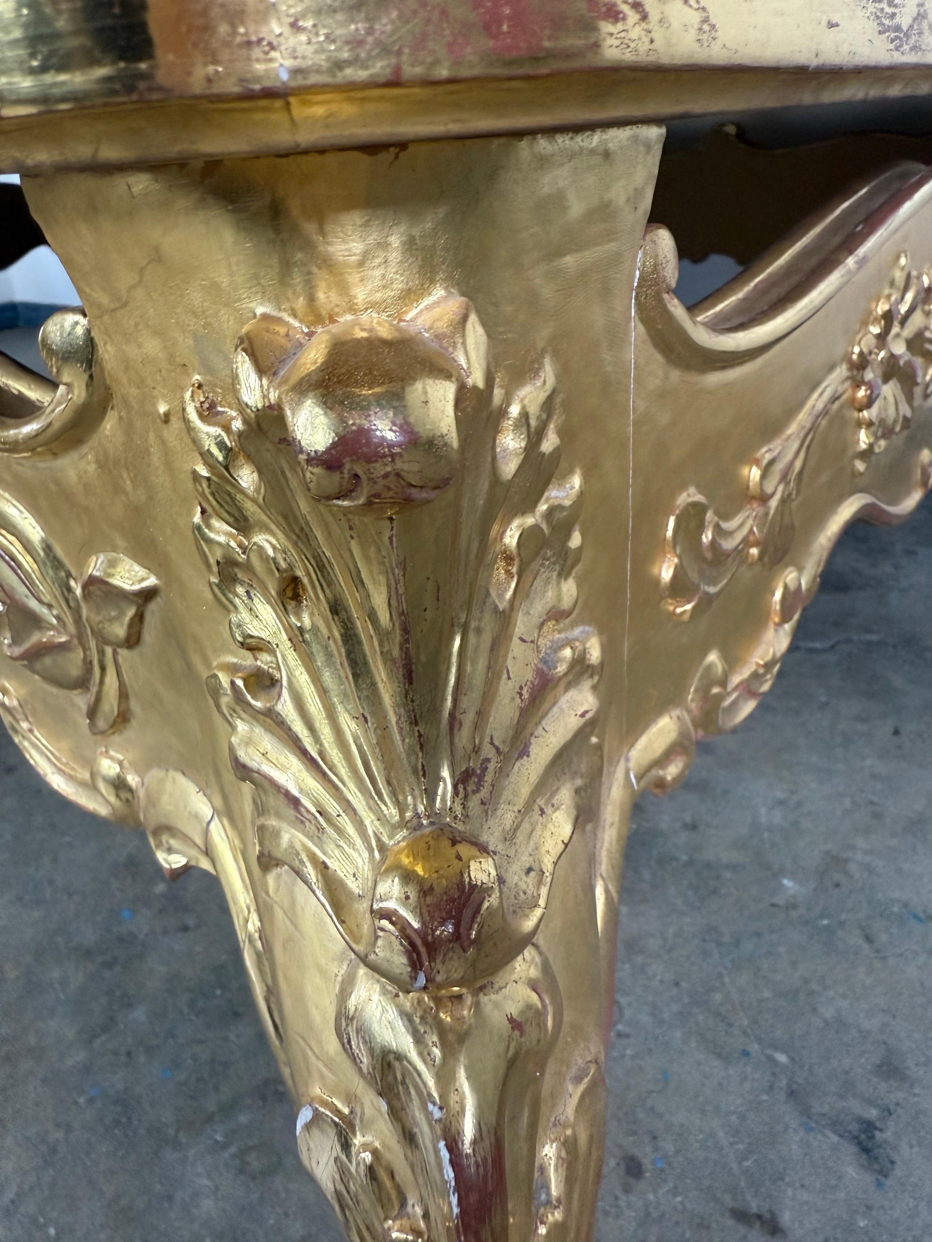 Giltwood Rococo Coffee Table with Antiqued Mirrored Top For Sale 4