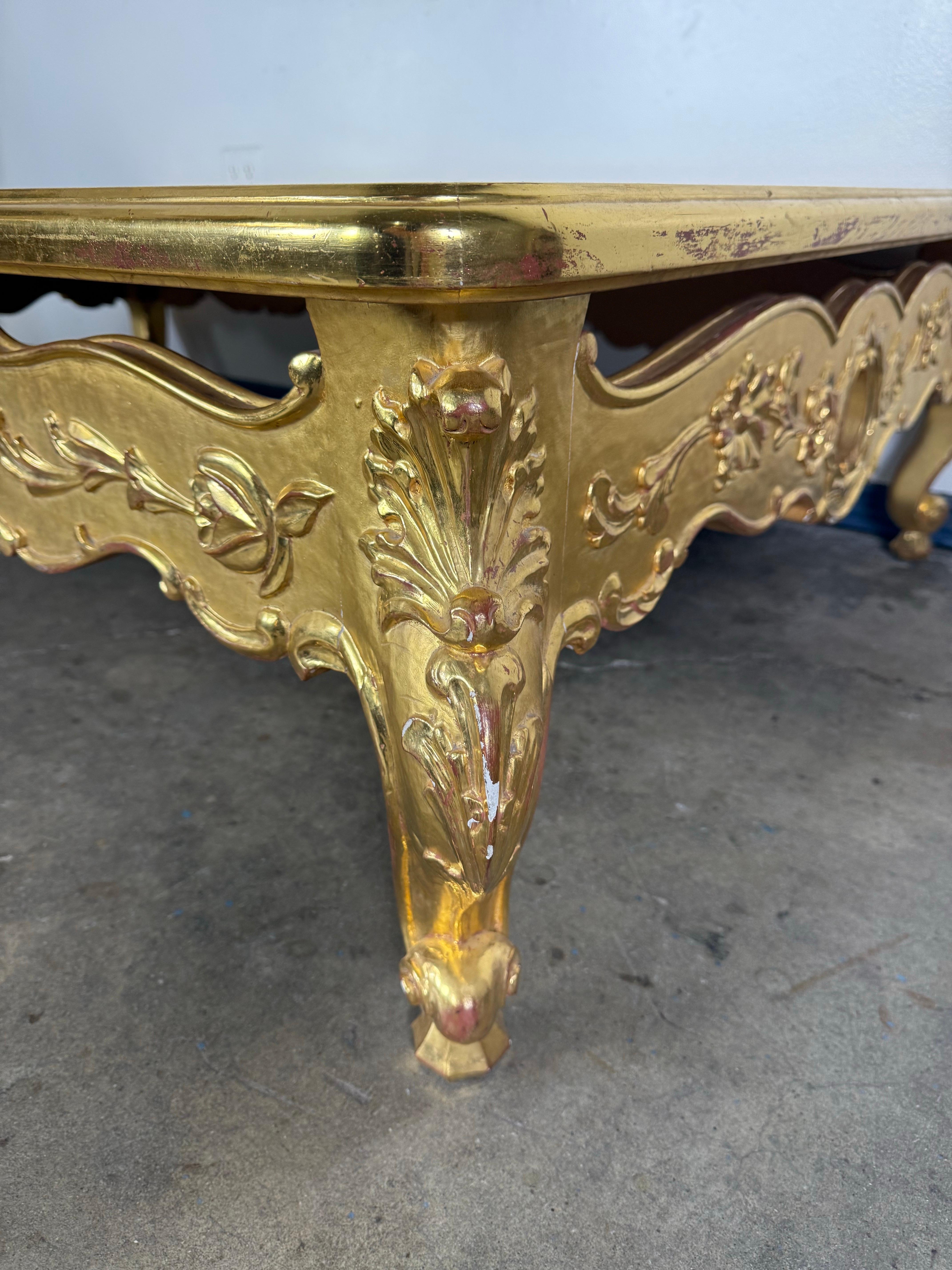 Giltwood Rococo Coffee Table with Antiqued Mirrored Top For Sale 6