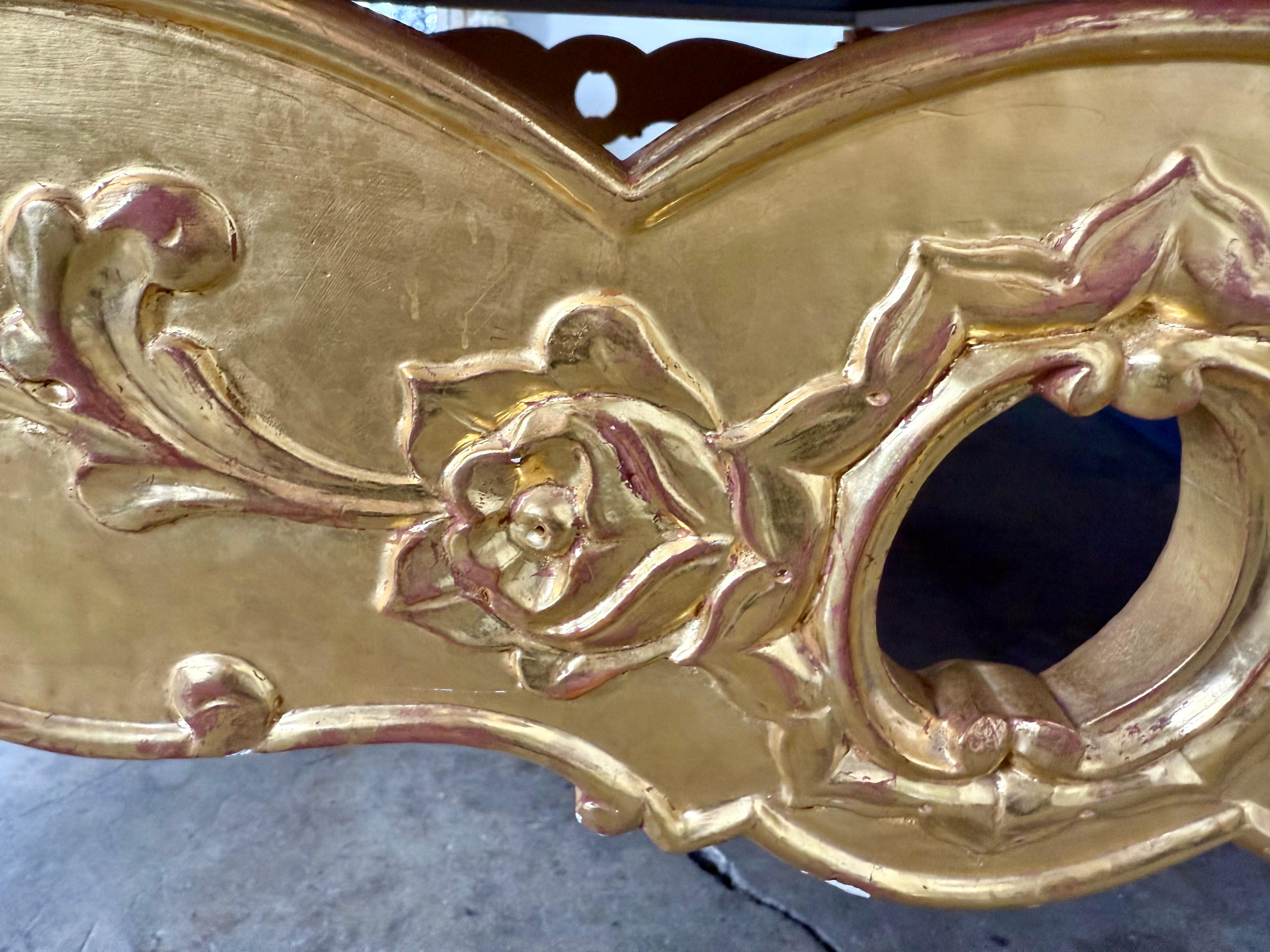 Giltwood Rococo Coffee Table with Antiqued Mirrored Top For Sale 9
