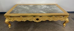 Giltwood Rococo Coffee Table, Antiqued Mirrored Top, Distressed Finish