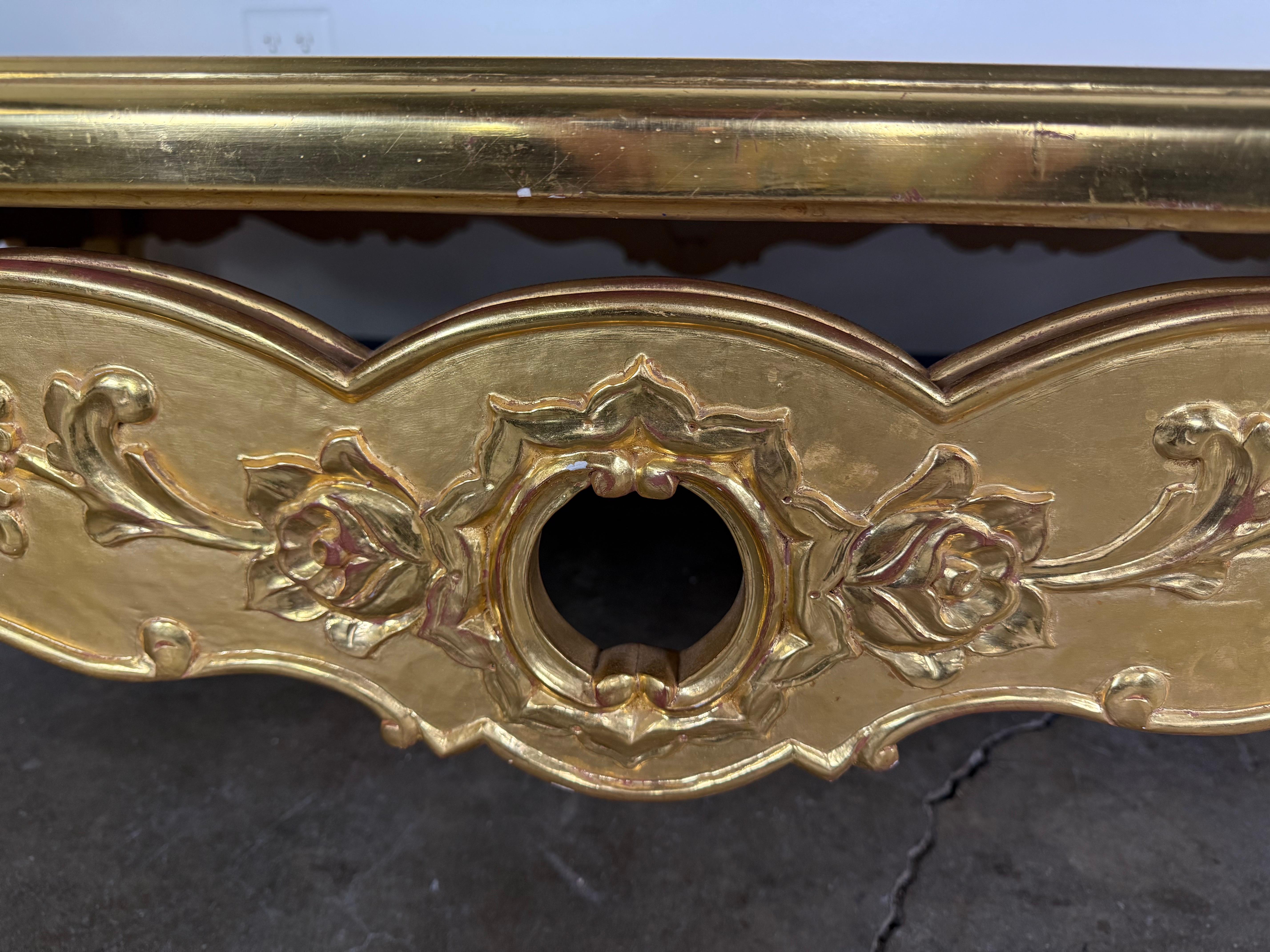 Giltwood Rococo Coffee Table with Antiqued Mirrored Top For Sale 1