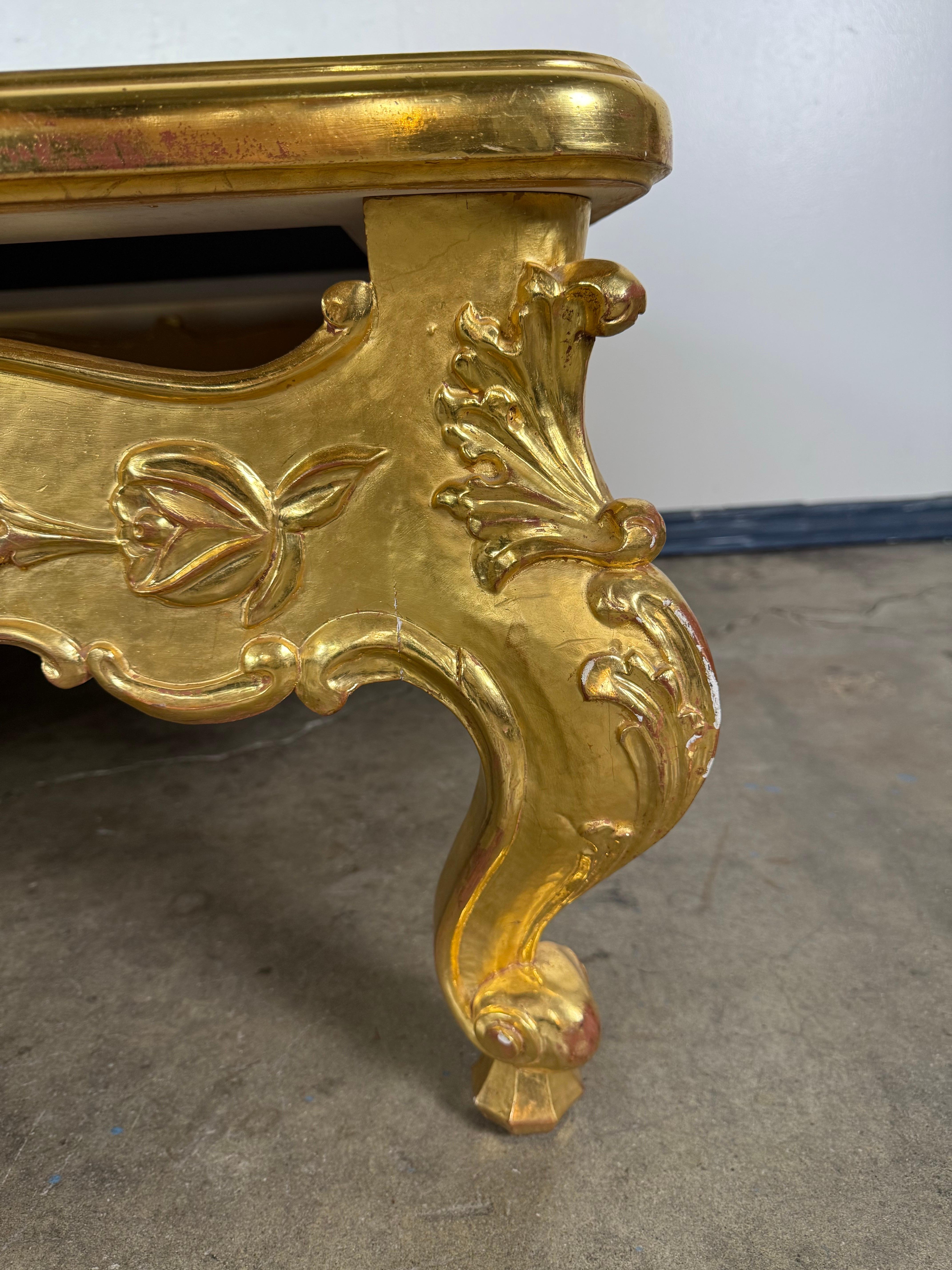 Giltwood Rococo Coffee Table with Antiqued Mirrored Top For Sale 3
