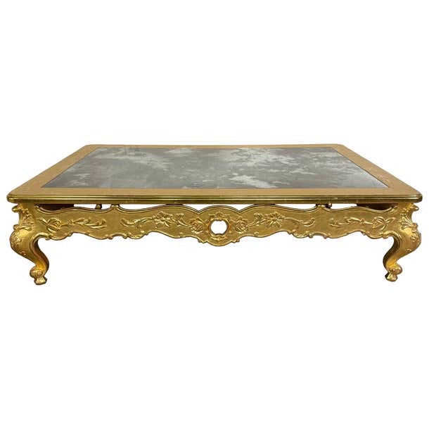 Giltwood Rococo Coffee Table with Antiqued Mirrored Top For Sale at 1stDibs