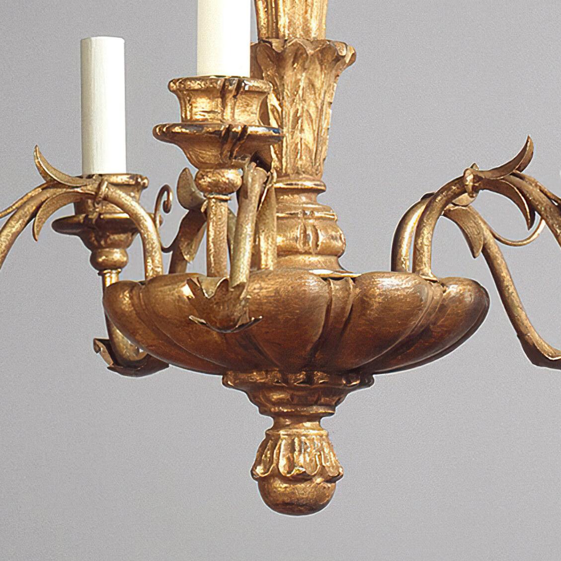 Giltwood Rococo Five Light Chandelier In New Condition For Sale In Westwood, NJ