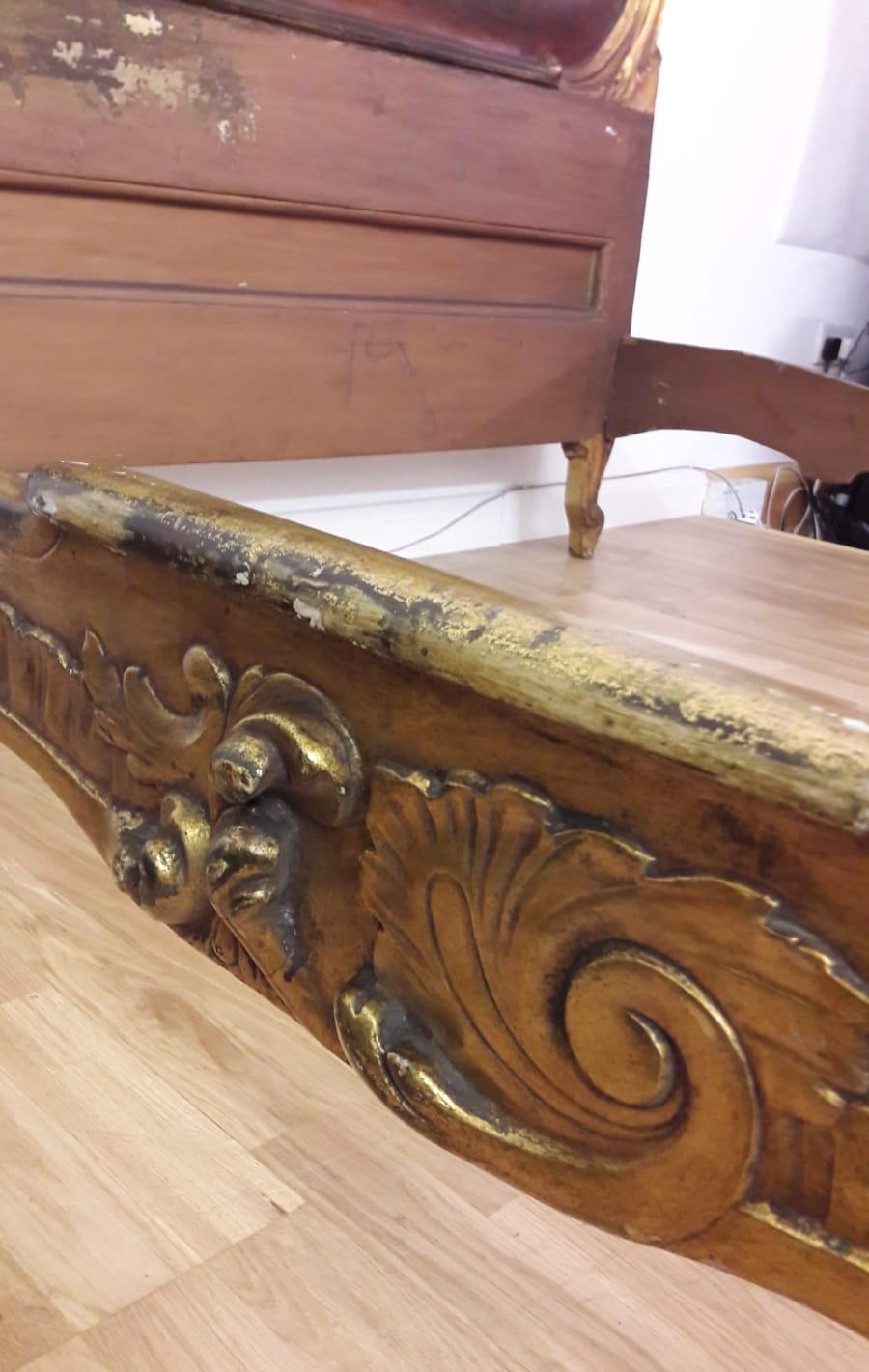 Wood Giltwood Rococo Style French Bed with Painted Panels