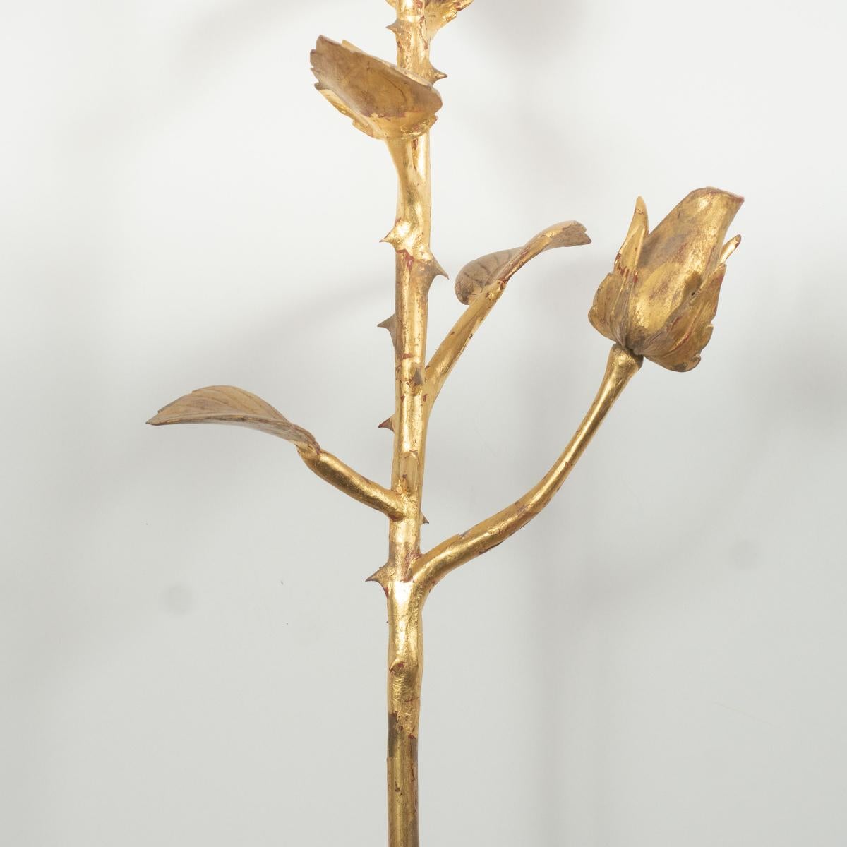 Mid-Century Modern Giltwood Rose Sculpture by Carlos Villegas For Sale