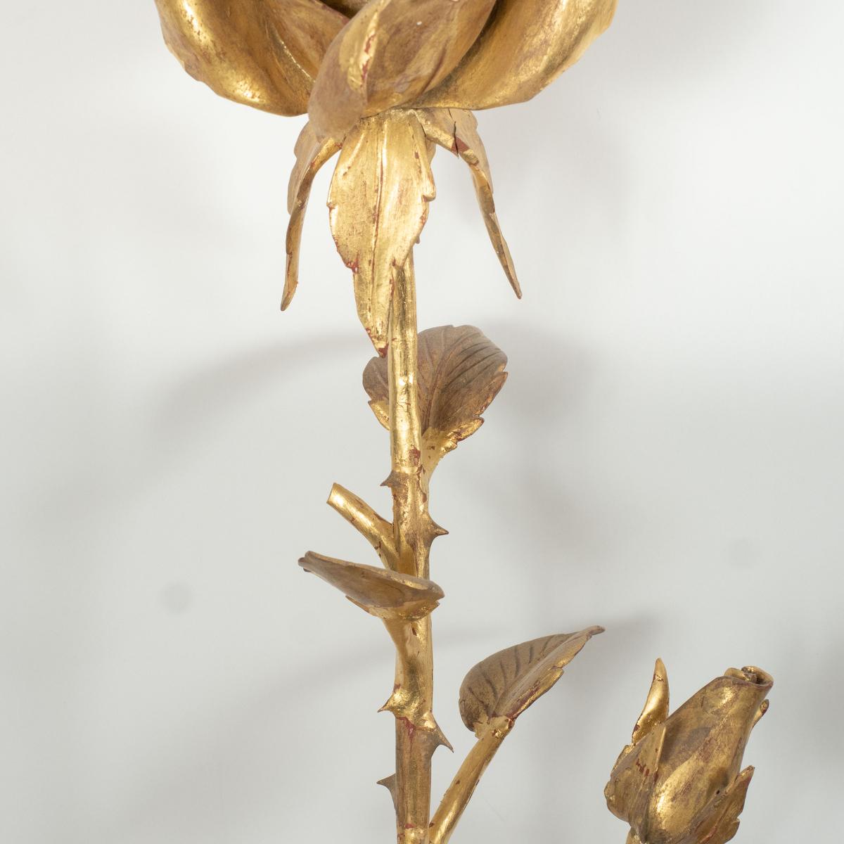 Giltwood Rose Sculpture by Carlos Villegas In Excellent Condition For Sale In Tarrytown, NY