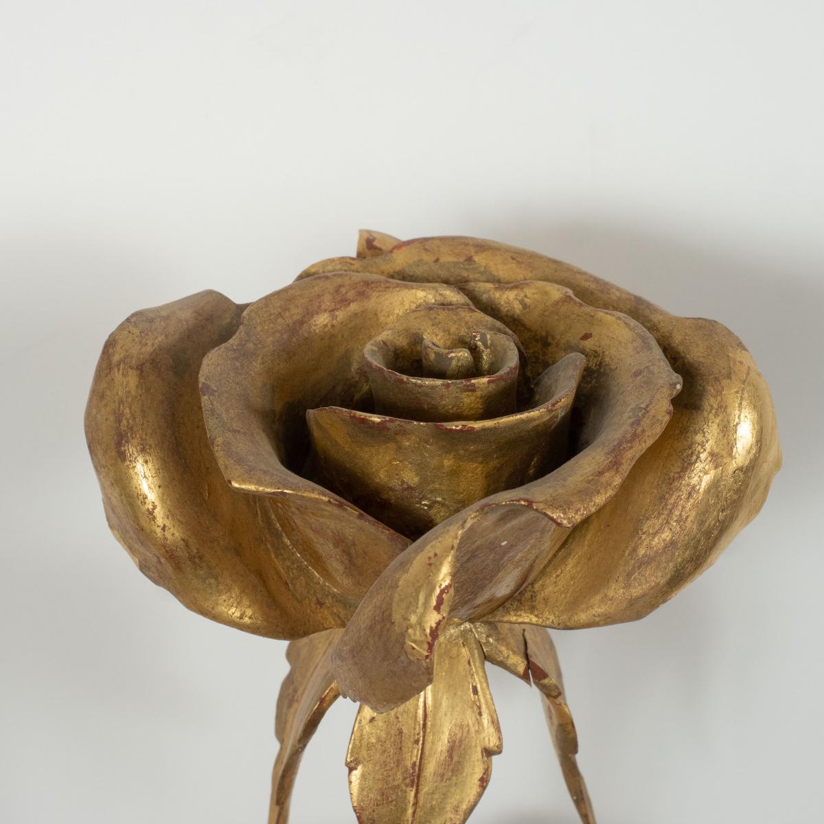 Contemporary Giltwood Rose Sculpture by Carlos Villegas For Sale