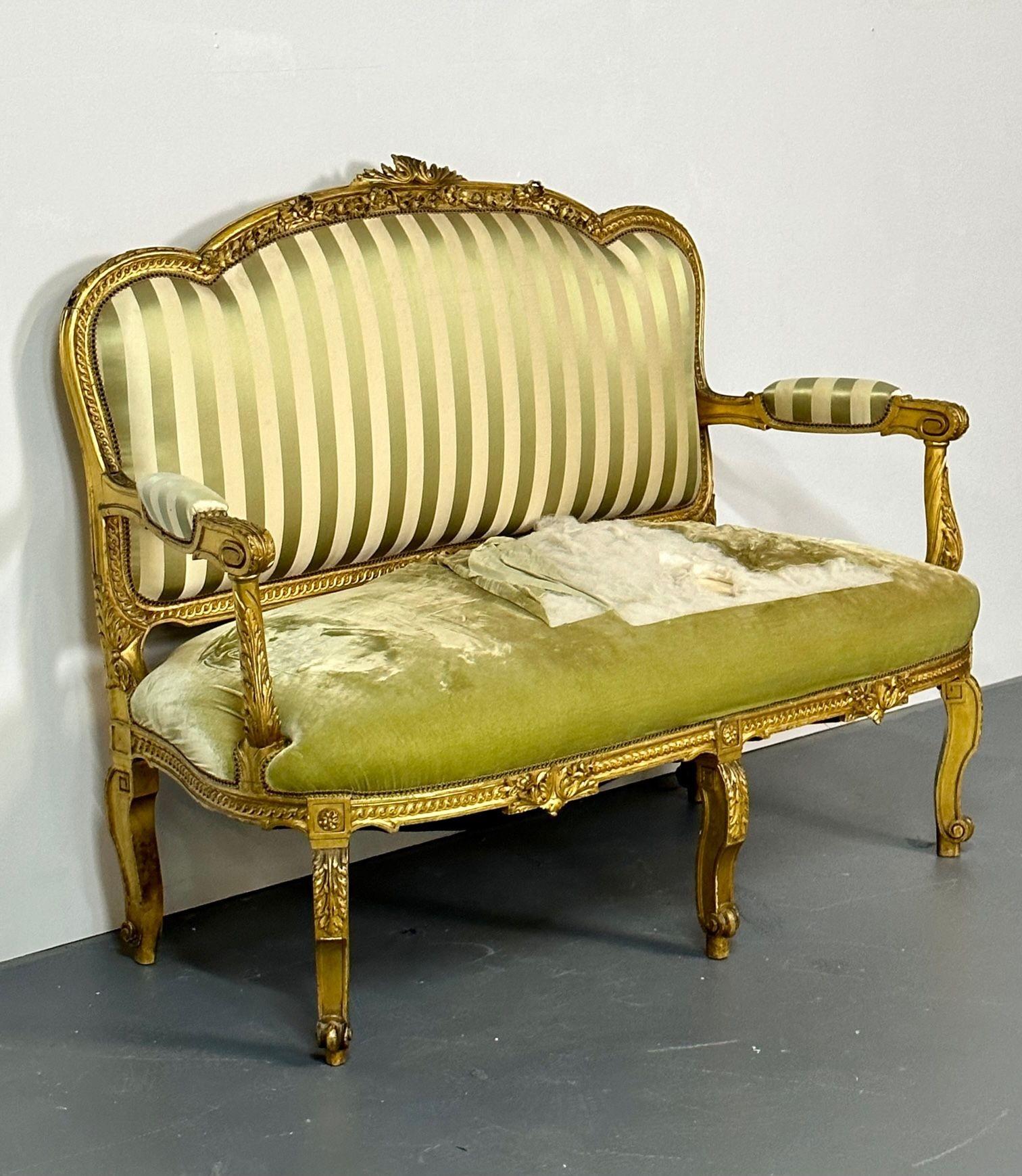Solid giltwood settee or canape, Louis XV style, Durand, 19th century.

A charming Louis the XV settee comprised of a stunningly carved 19th century giltwood settee from the French house of Gervais Durand, unsigned. The whole finely carved floral