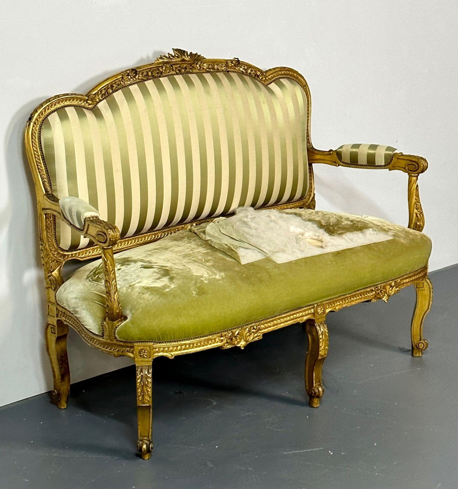 French Giltwood Settee, Canape Louis XV, Durand, 19th Century, Solid Wood