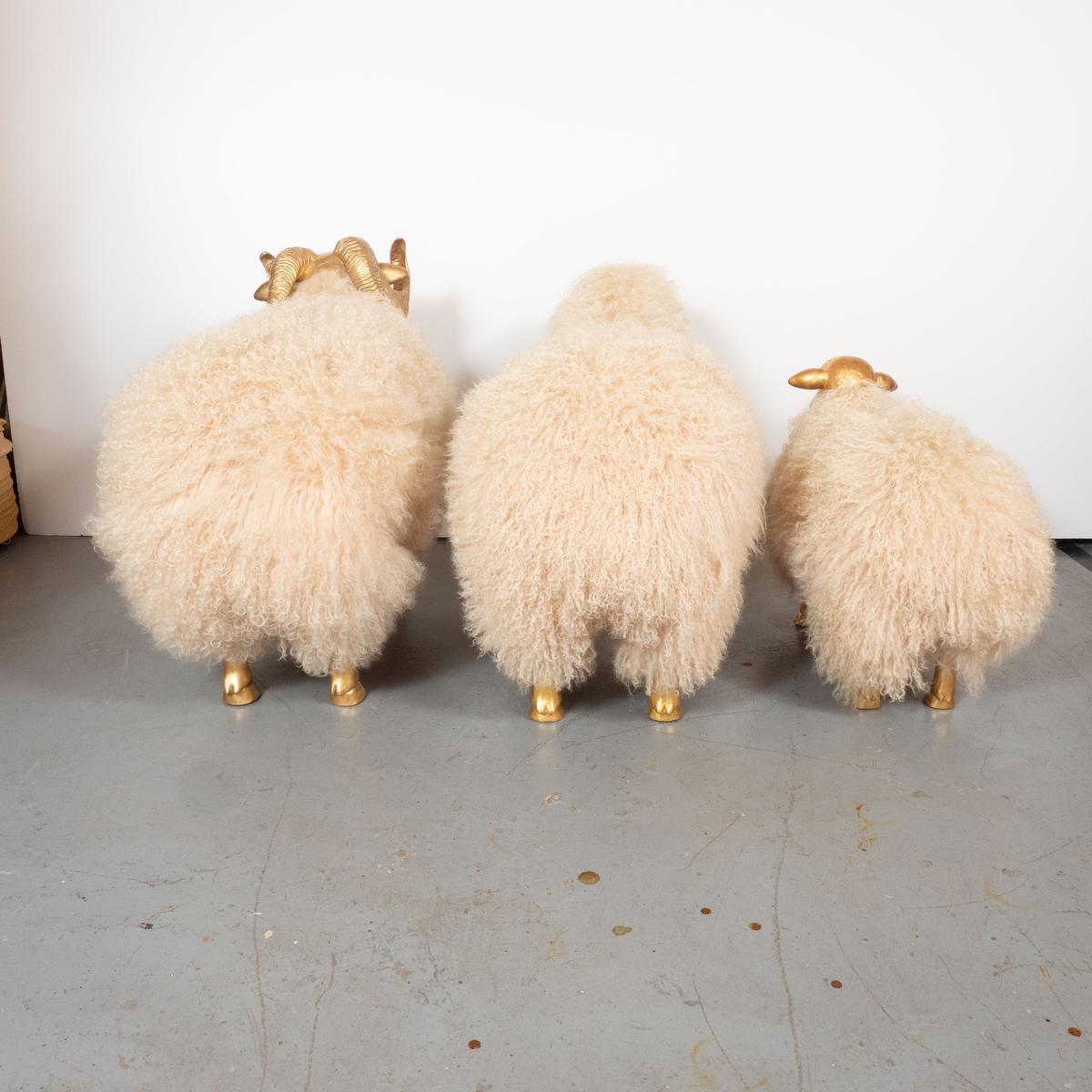 Mid-Century Modern Giltwood Sheep Family by Carlos Villegas For Sale