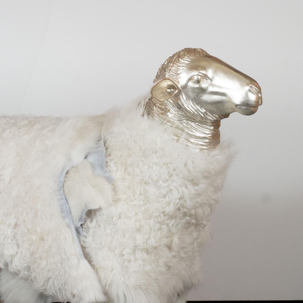 Mid-Century Modern Giltwood Sheep Sculpture by Carlos Villegas For Sale