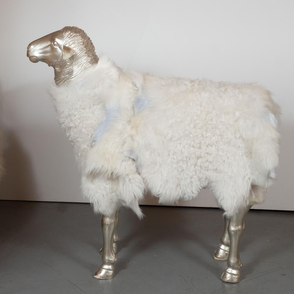 Giltwood Sheep Sculpture by Carlos Villegas In Excellent Condition For Sale In Tarrytown, NY