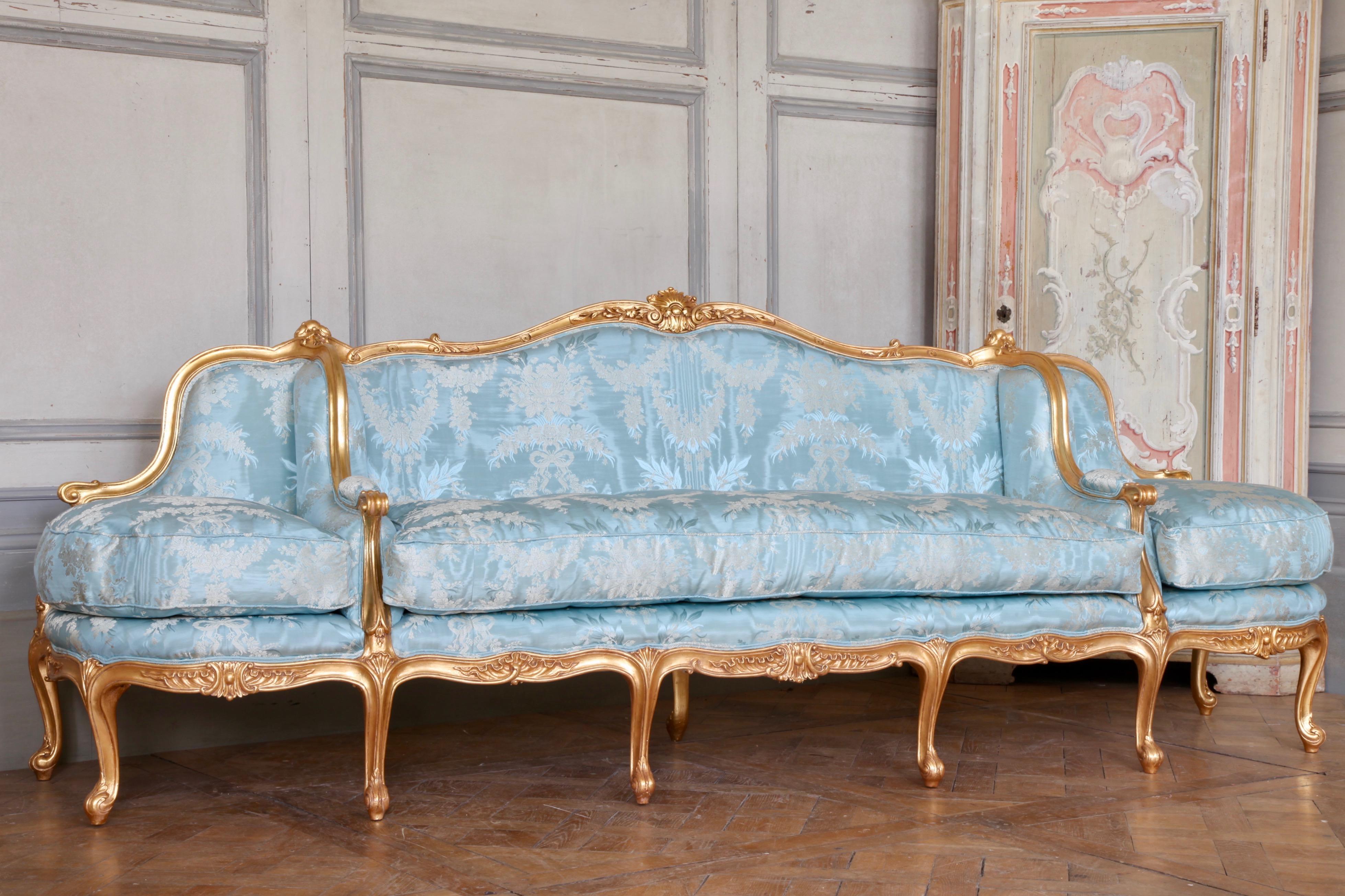 Louis XVI Giltwood Sofa Hand Carved in the Louis XV Style