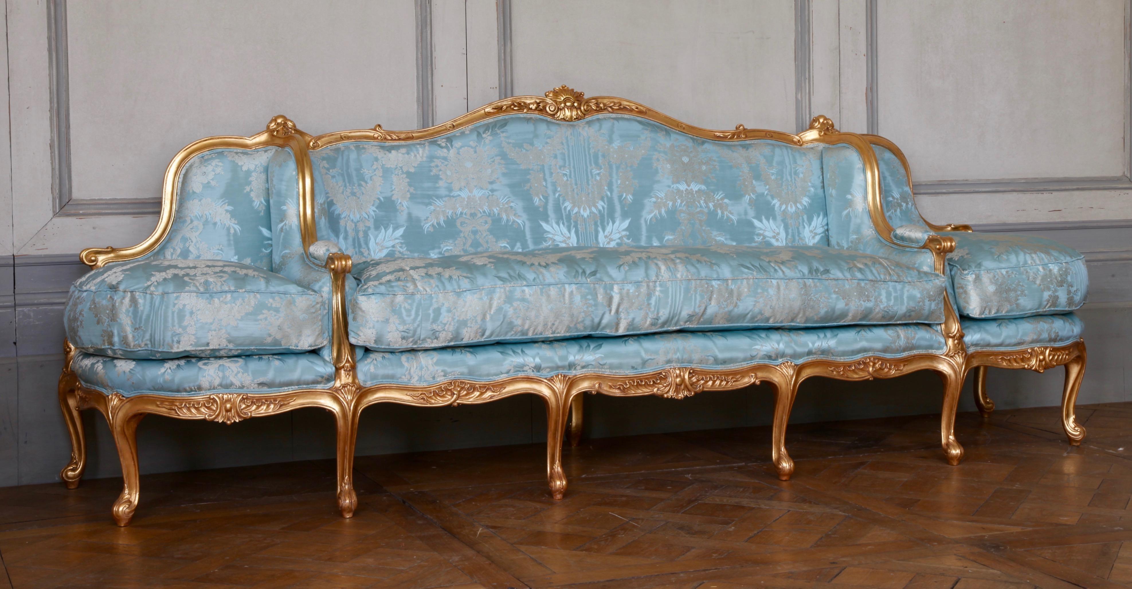 British Giltwood Sofa Hand Carved in the Louis XV Style