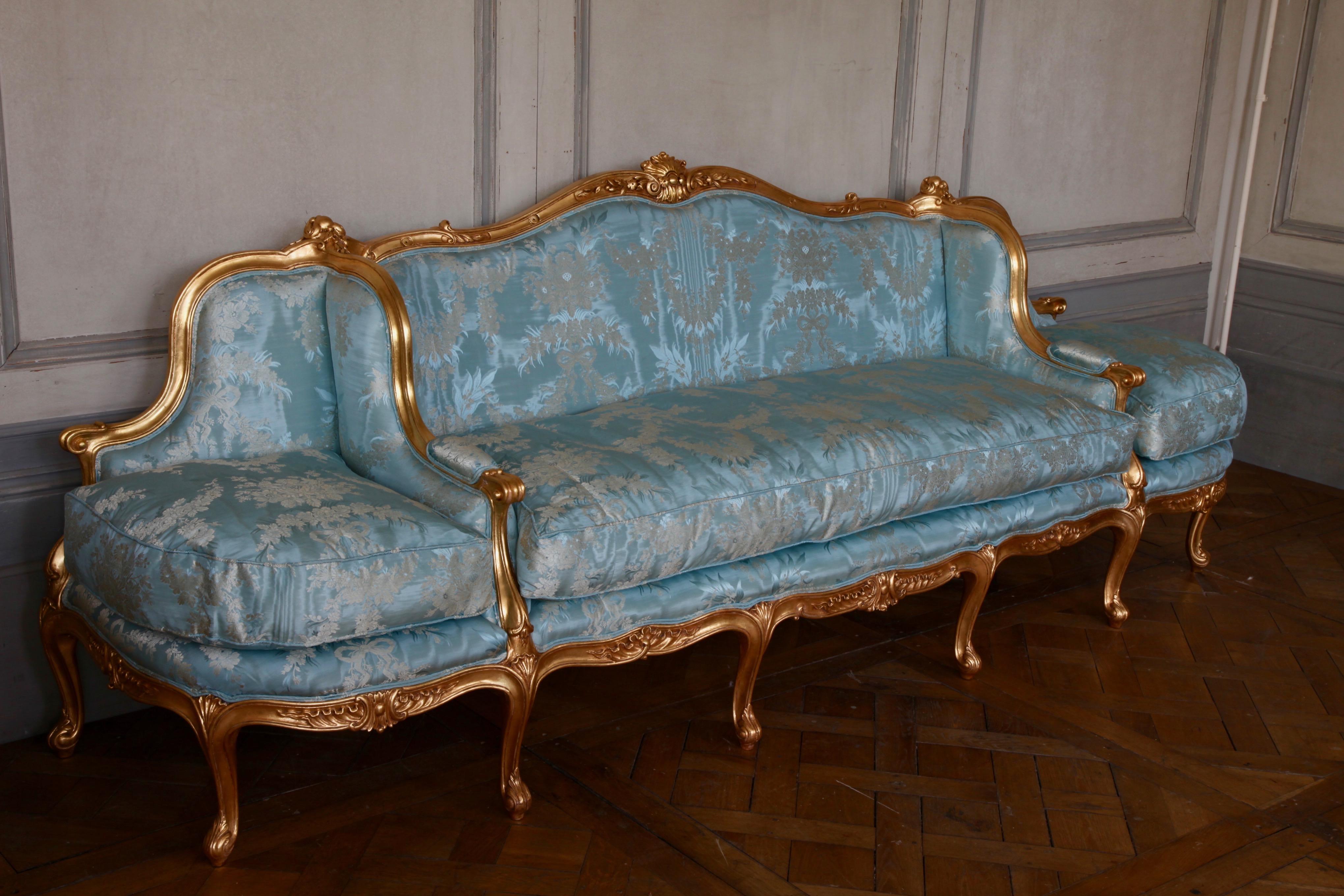 Hand-Carved Giltwood Sofa Hand Carved in the Louis XV Style