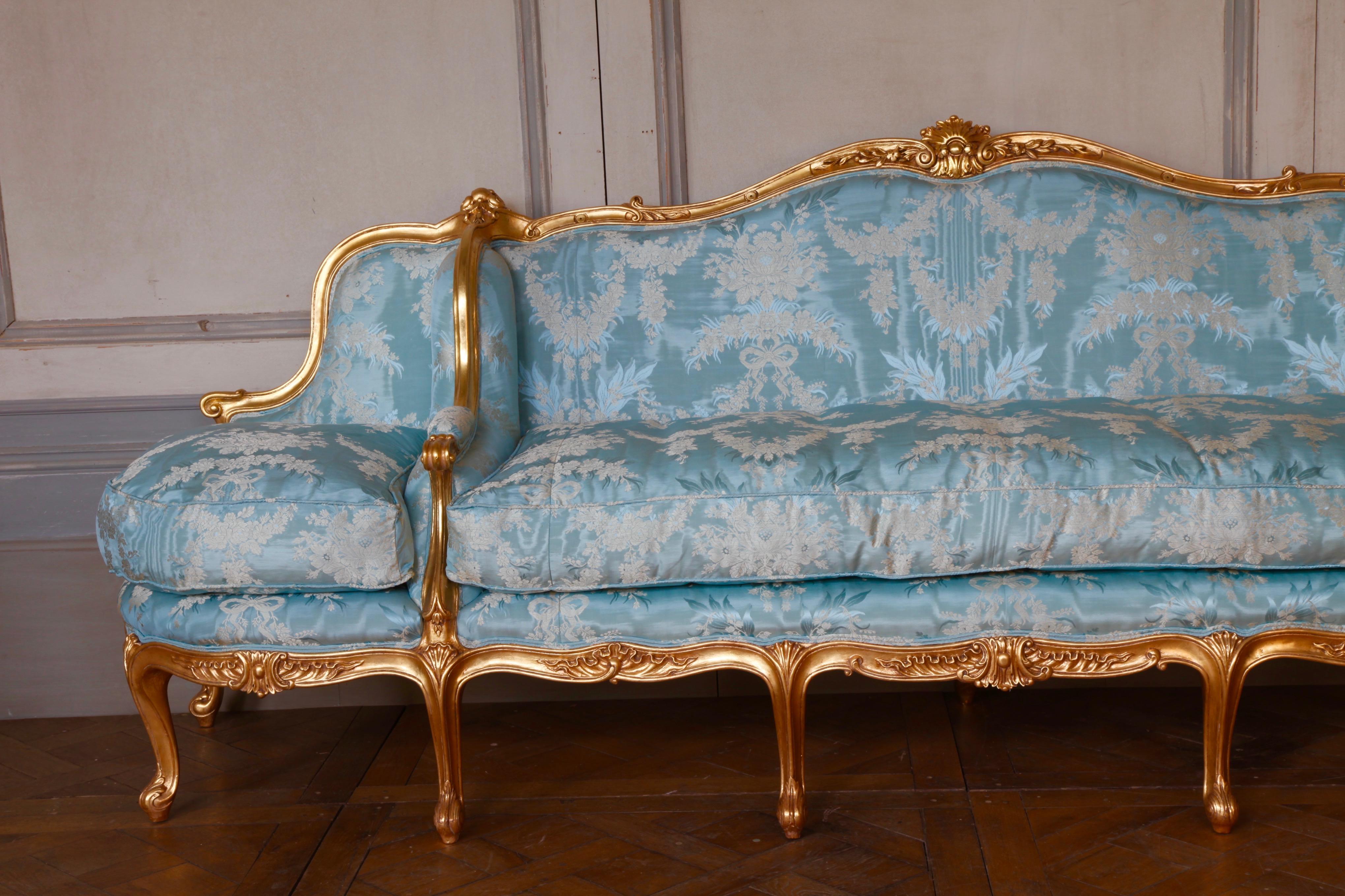 Louis XVI Giltwood Sofa Hand Carved in the Louis XV Style For Sale