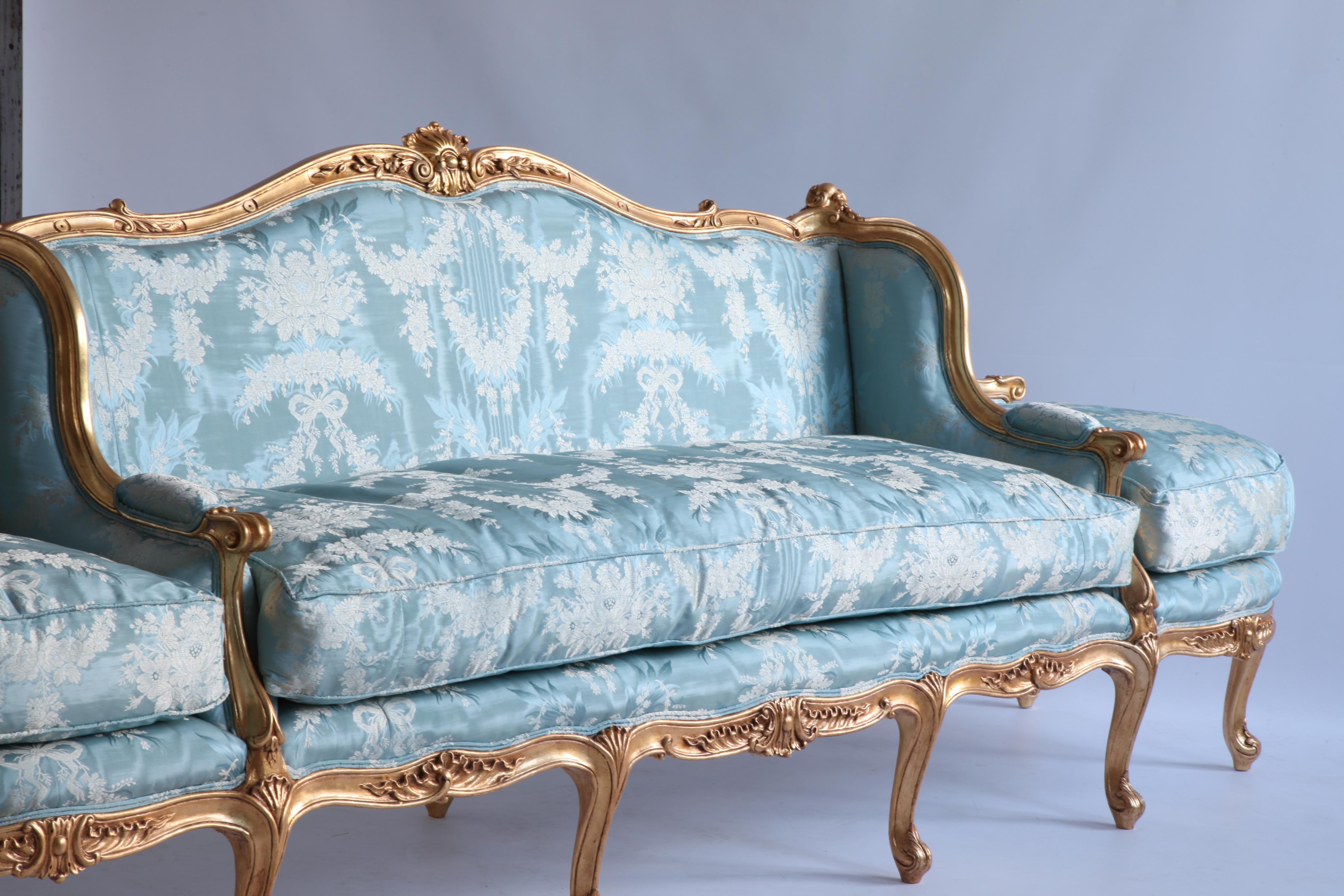 Contemporary Giltwood Sofa Hand Carved in the Louis XV Style