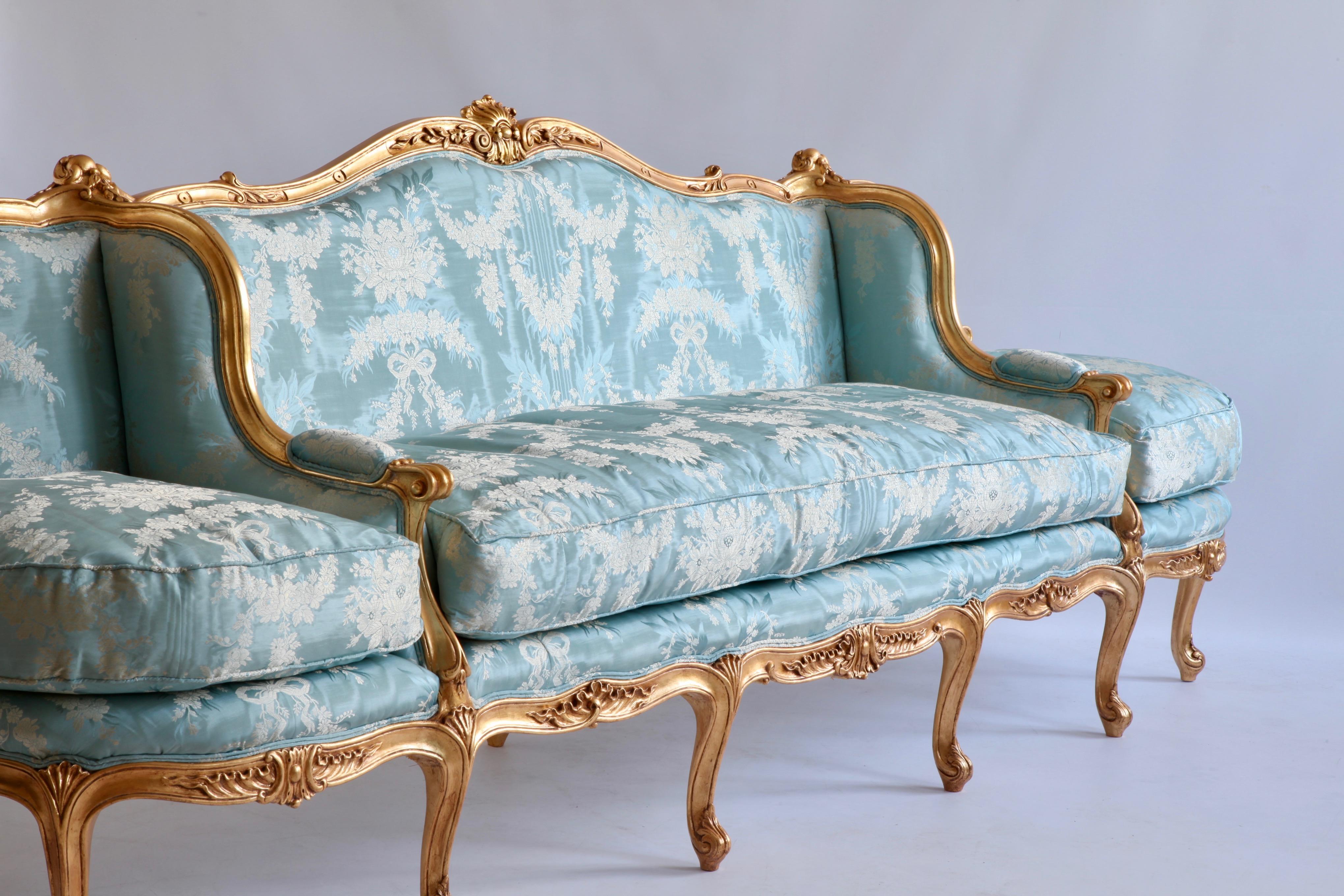 Hand-Carved Giltwood Sofa Hand Carved in the Louis XV Style For Sale