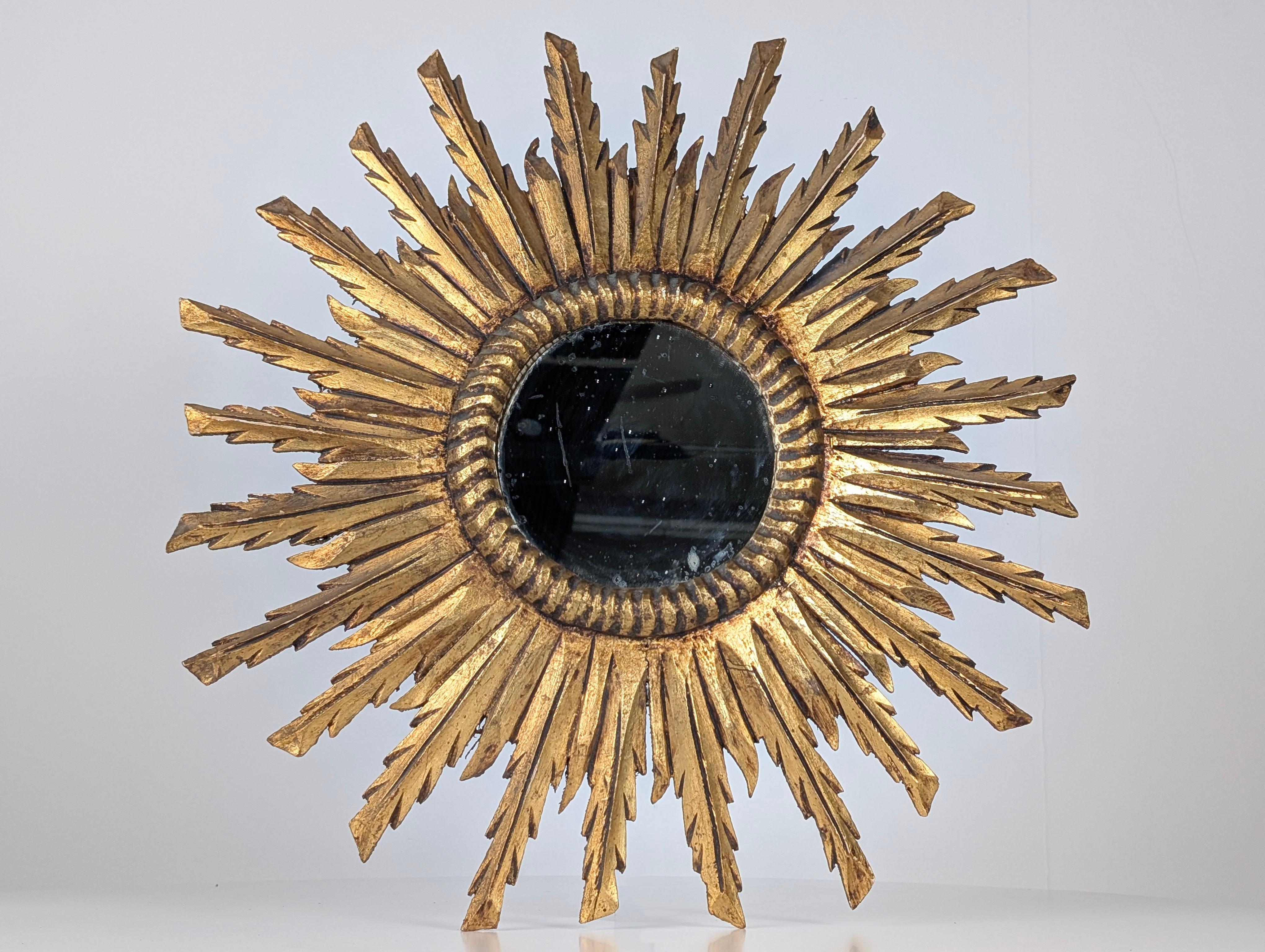 Mid-Century moderno Specchio Giltwood Sunburst, anni '50 in vendita