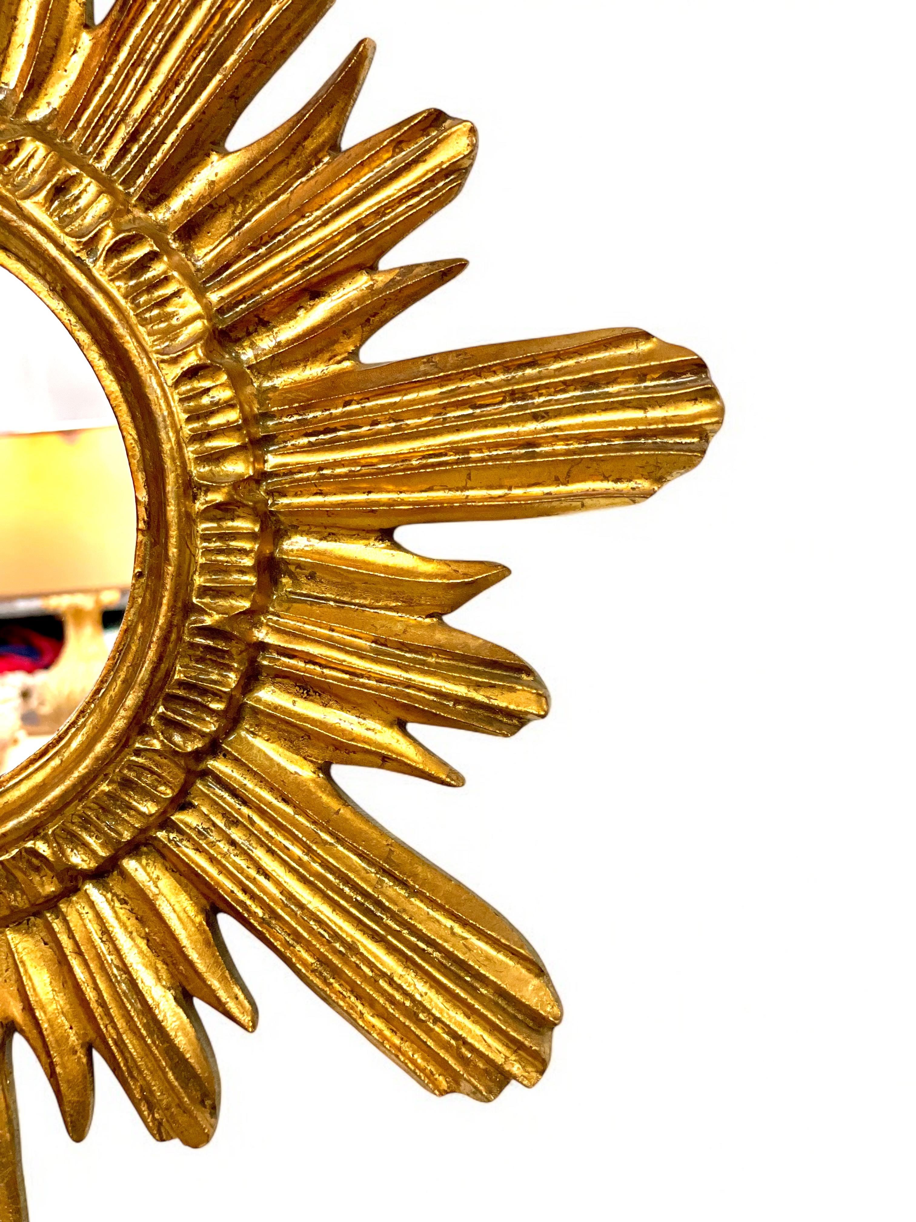 Velvet Giltwood Sunburst Mirror For Sale