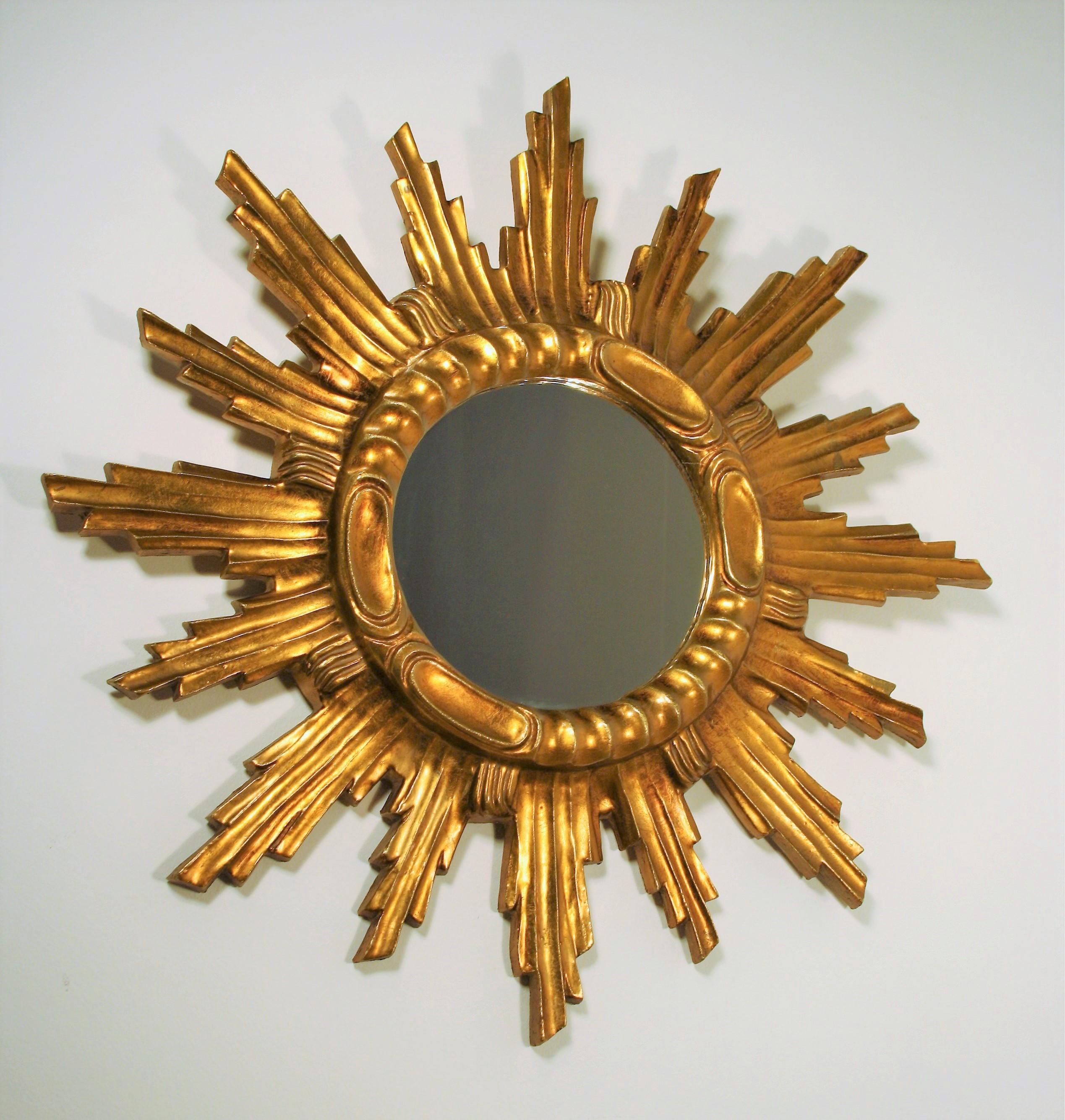 Wood Giltwood Sunburst Mirror, Italy, 1960s
