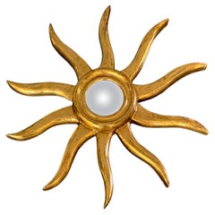 Vergoldeter vergoldeter Pinwheel-Wandspiegel mit Sonnenschliff