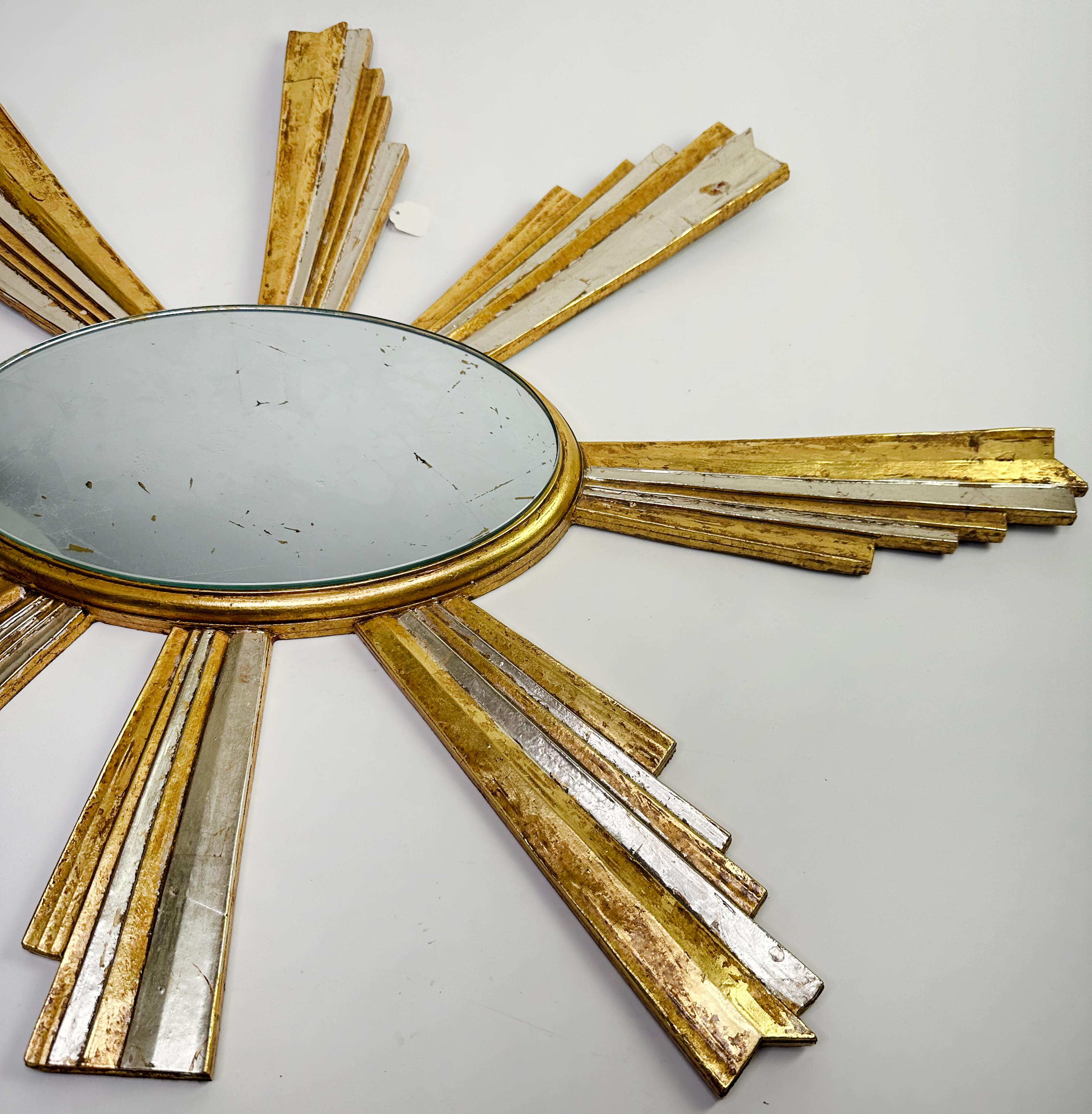 Wood Giltwood Sunburst Shaped Oval Framed Wall Mirror For Sale