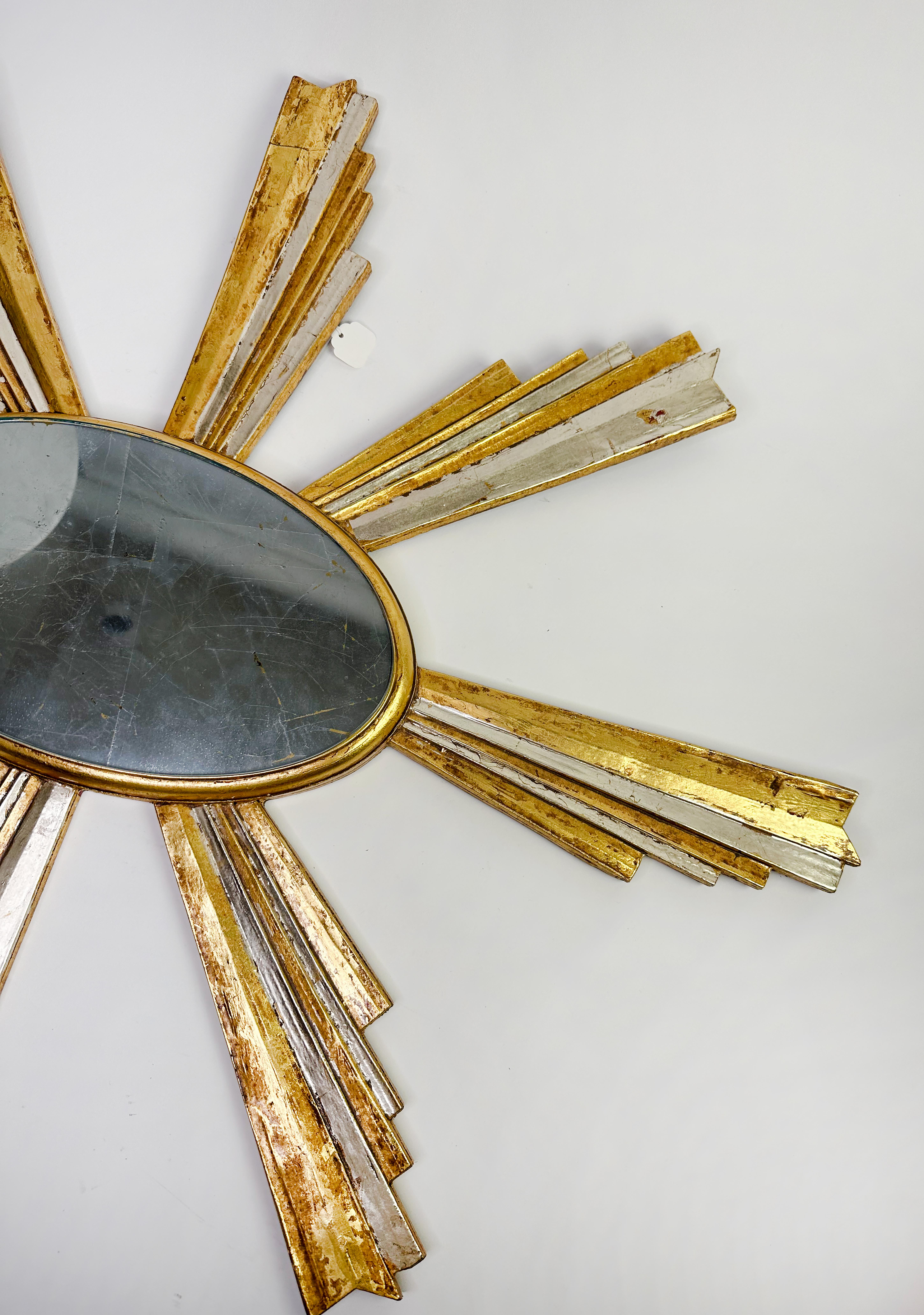 Giltwood Sunburst Shaped Oval Framed Wall Mirror For Sale 3
