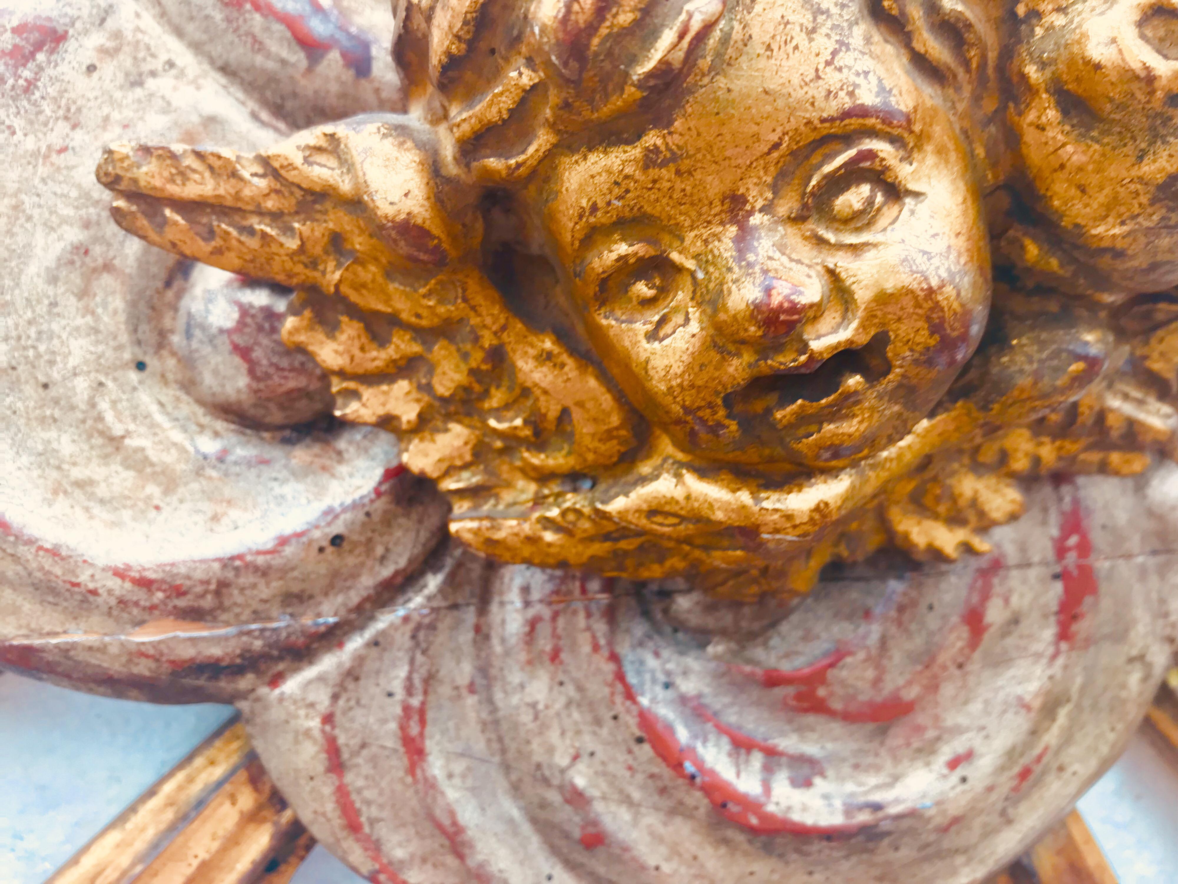 Baroque Carved Giltwood Sunburst With Putti in Clouds