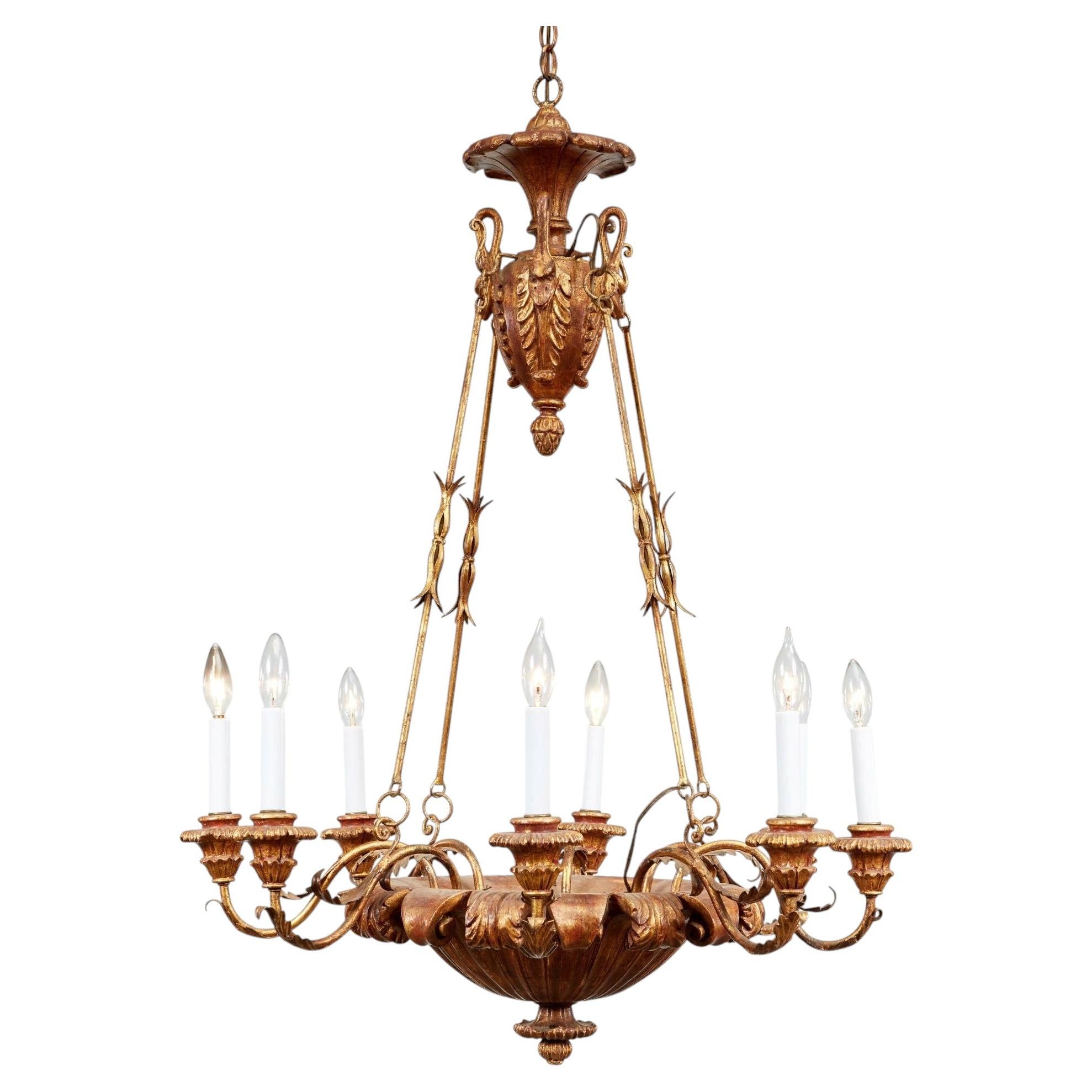Giltwood Swan Head Chandelier For Sale