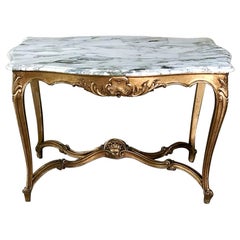 Giltwood Table, 19th Century French Louis XV with Marble Top