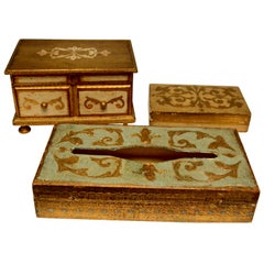 Retro Giltwood Trinket Boxes and Tissue Box