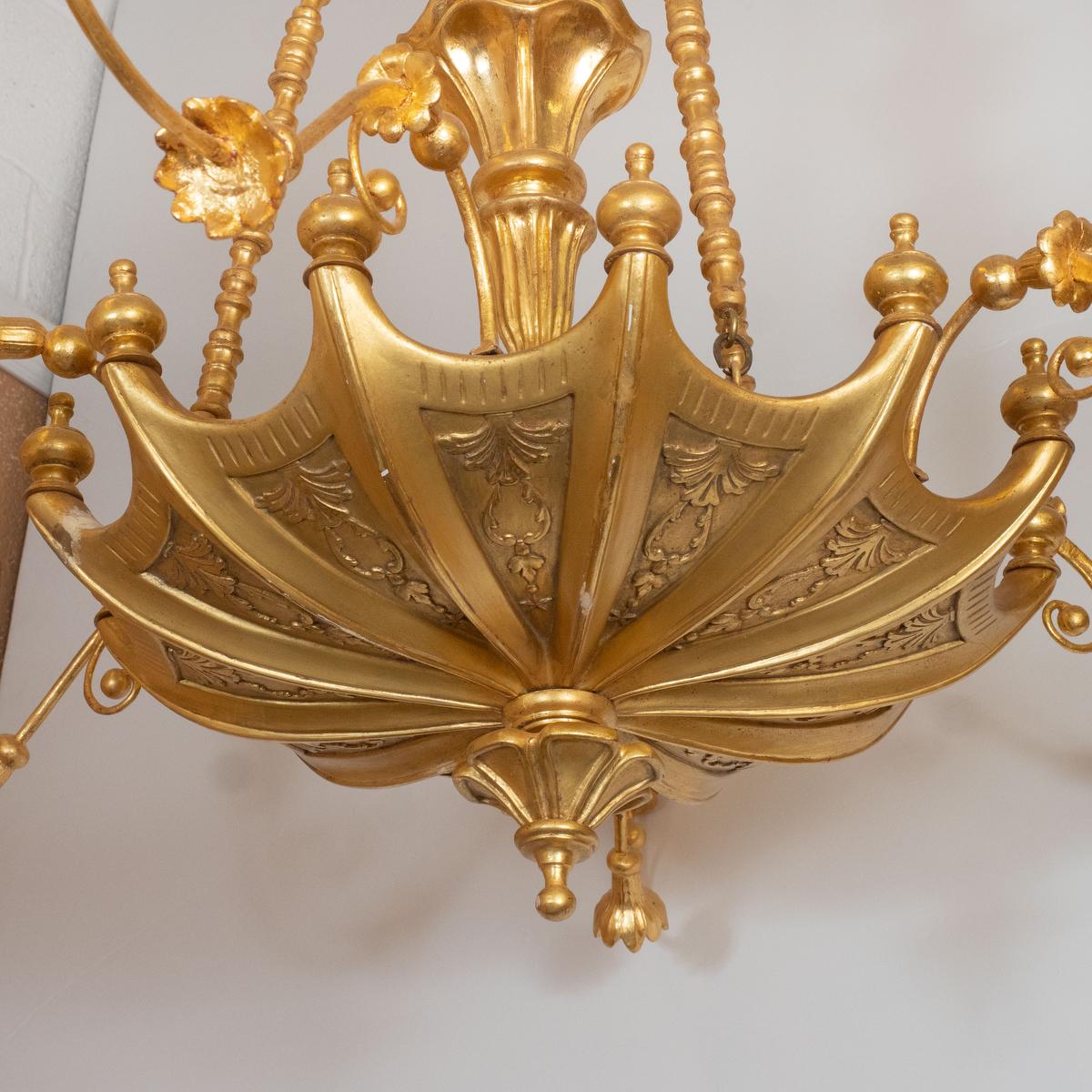 Giltwood Umbrella Motif Chandelier by Carlos Villegas In Excellent Condition For Sale In Tarrytown, NY