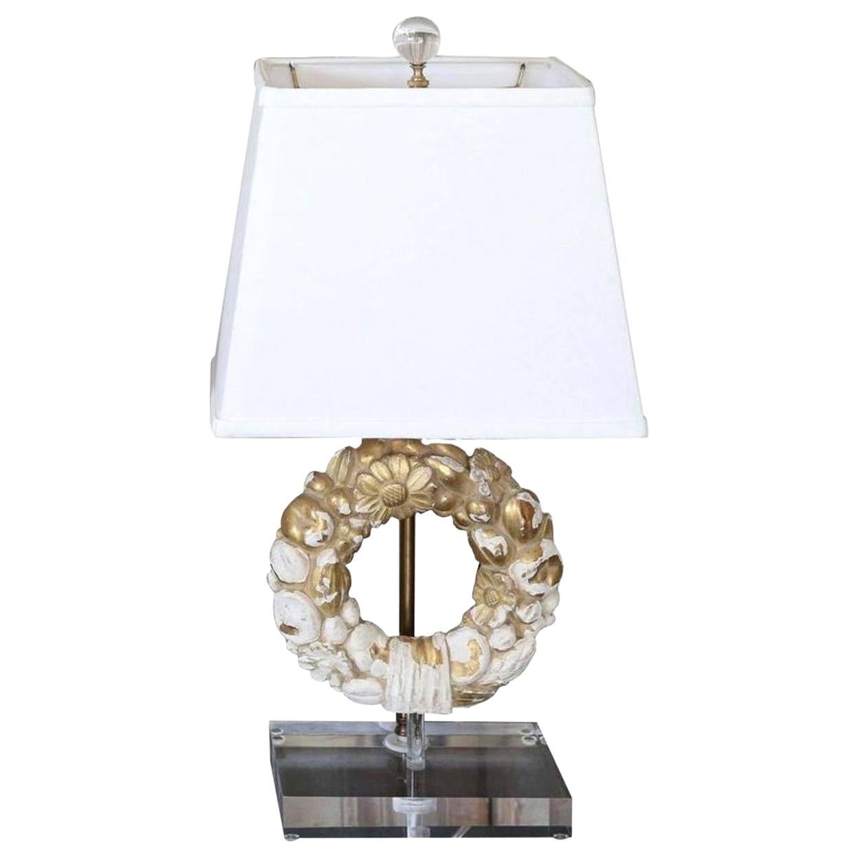 Giltwood Wreath Fragment Table Lamp For Sale