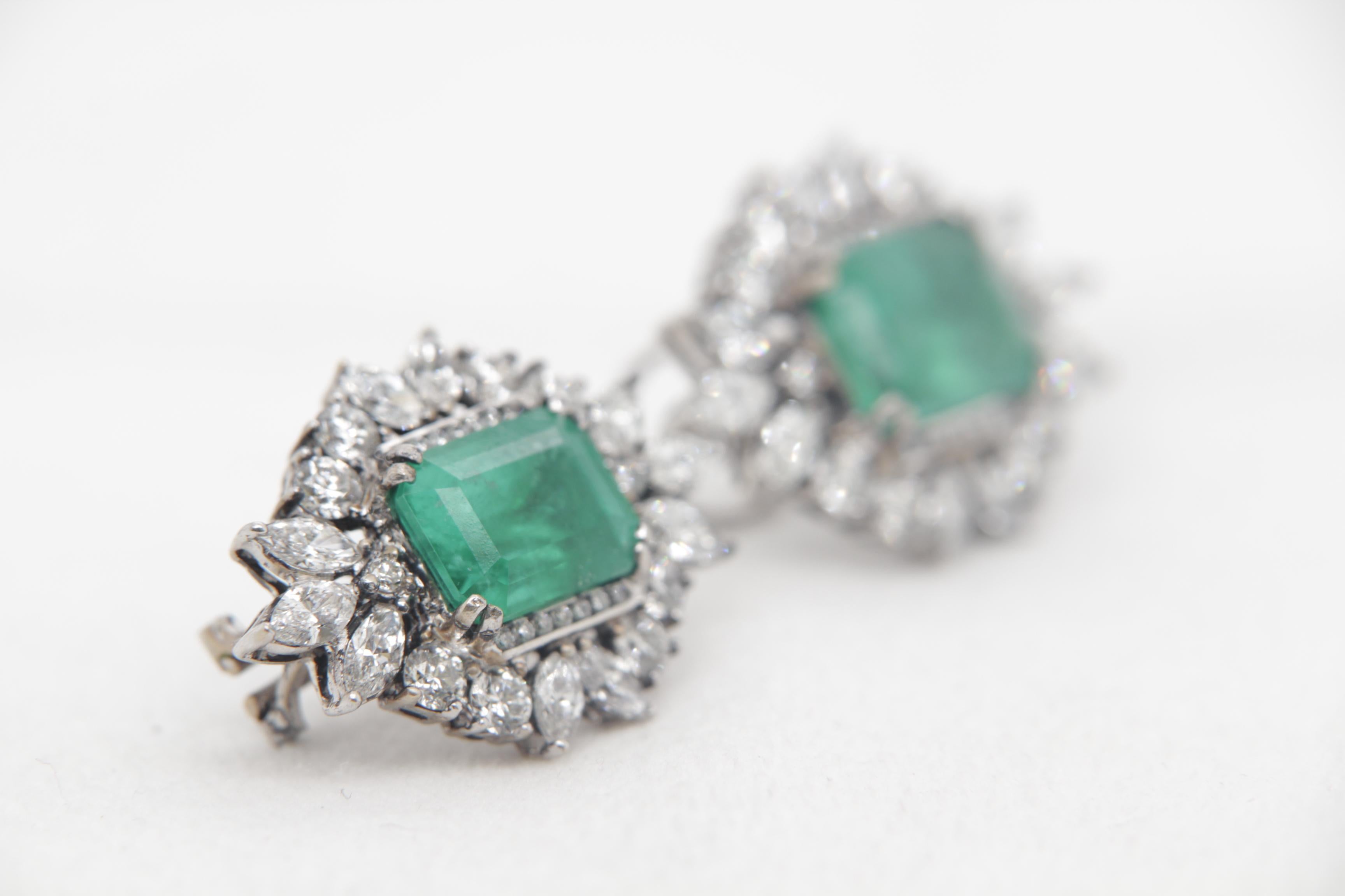 Octagon Cut GIM Certified Emerald and Diamond Earring in 18 Karat Gold