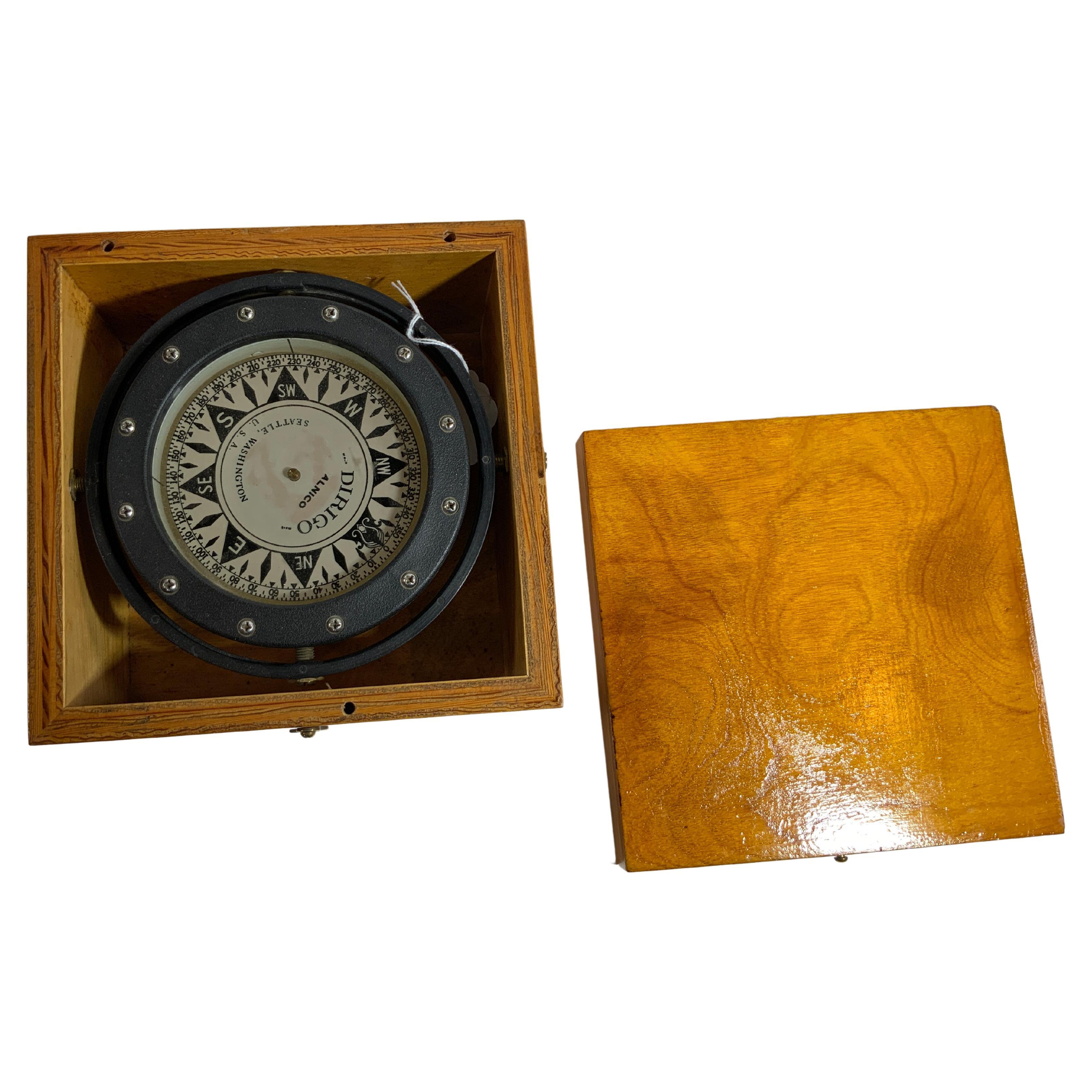 Gimballed Brass Boat Compass by Dirigo For Sale