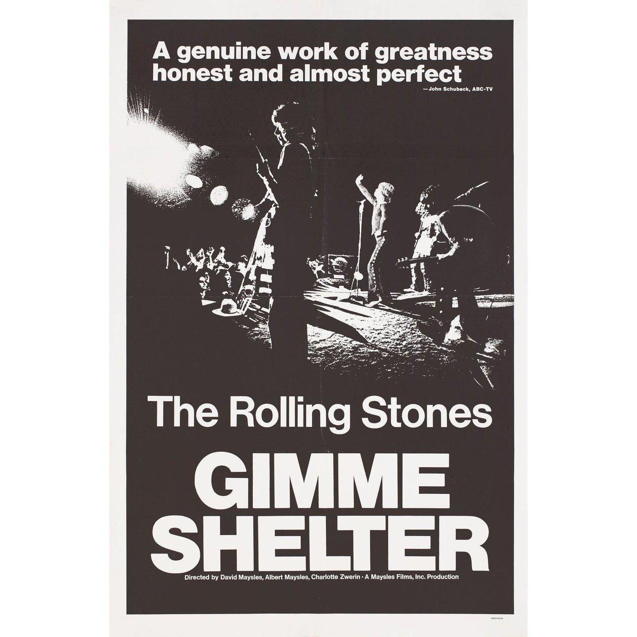 Original 1971 U.S. one sheet poster for the documentary film Gimme Shelter directed by Albert Maysles / David Maysles / Charlotte Zwerin with The Rolling Stones / Mick Jagger / Charlie Watts / Keith Richards. Very Good condition, folded. Many