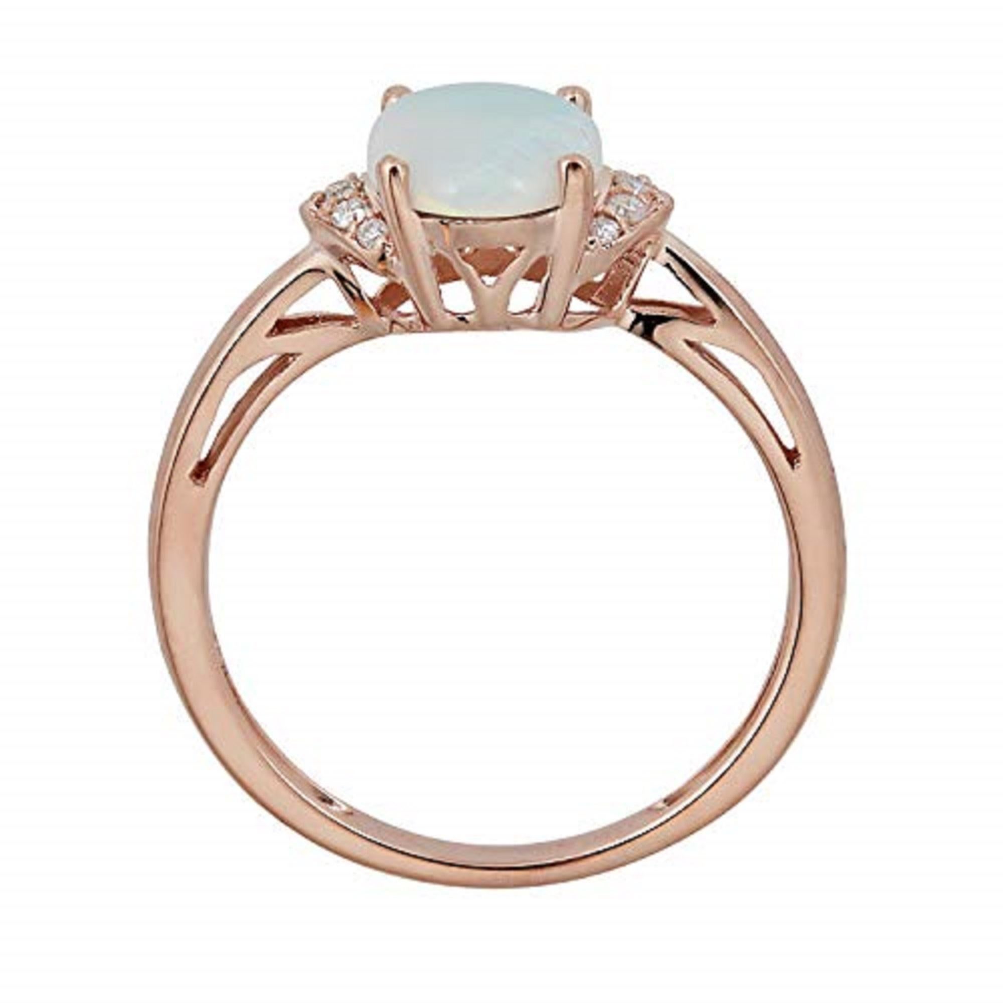 Art Deco Gin and Grace 10K Rose Gold Australian Opal Ring with Real Diamonds for Women For Sale