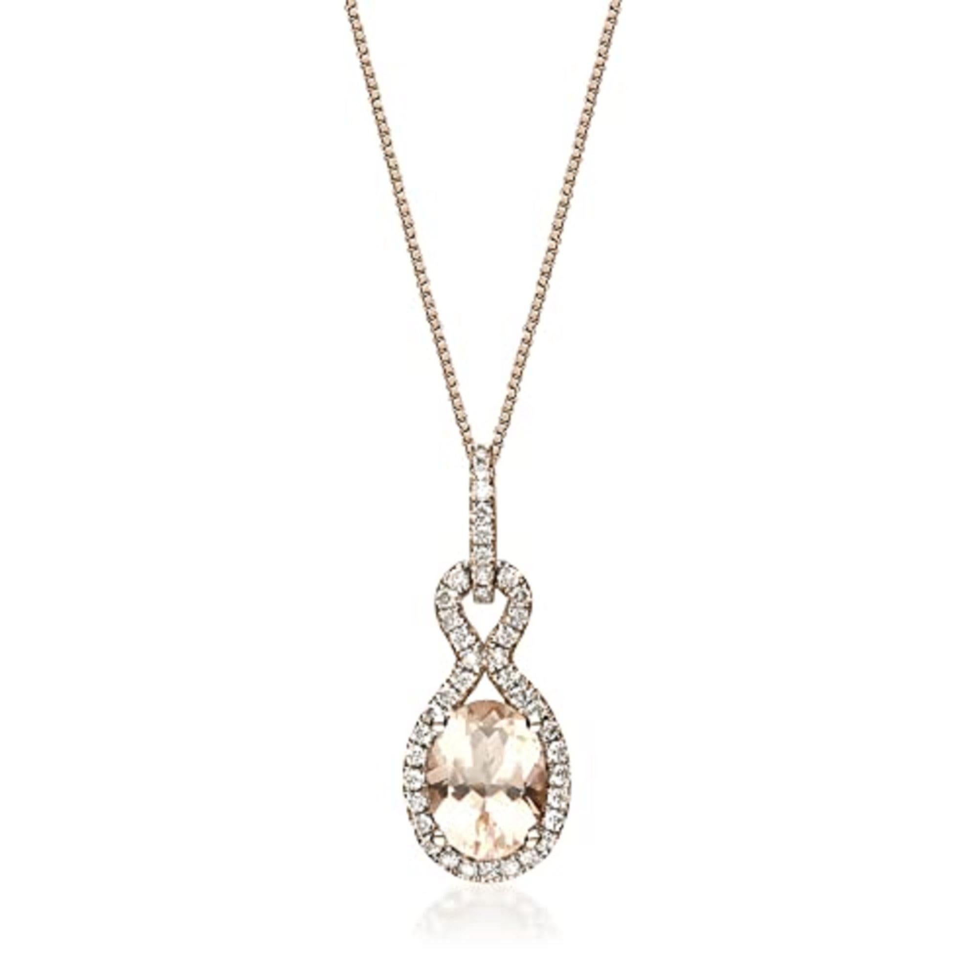 Oval Cut Gin and Grace 10K Rose Gold Genuine Morganite Pendant with Diamonds for women  For Sale