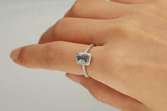 Gin and Grace 10K White Gold Genuine Aquamarine Ring with Diamonds for women